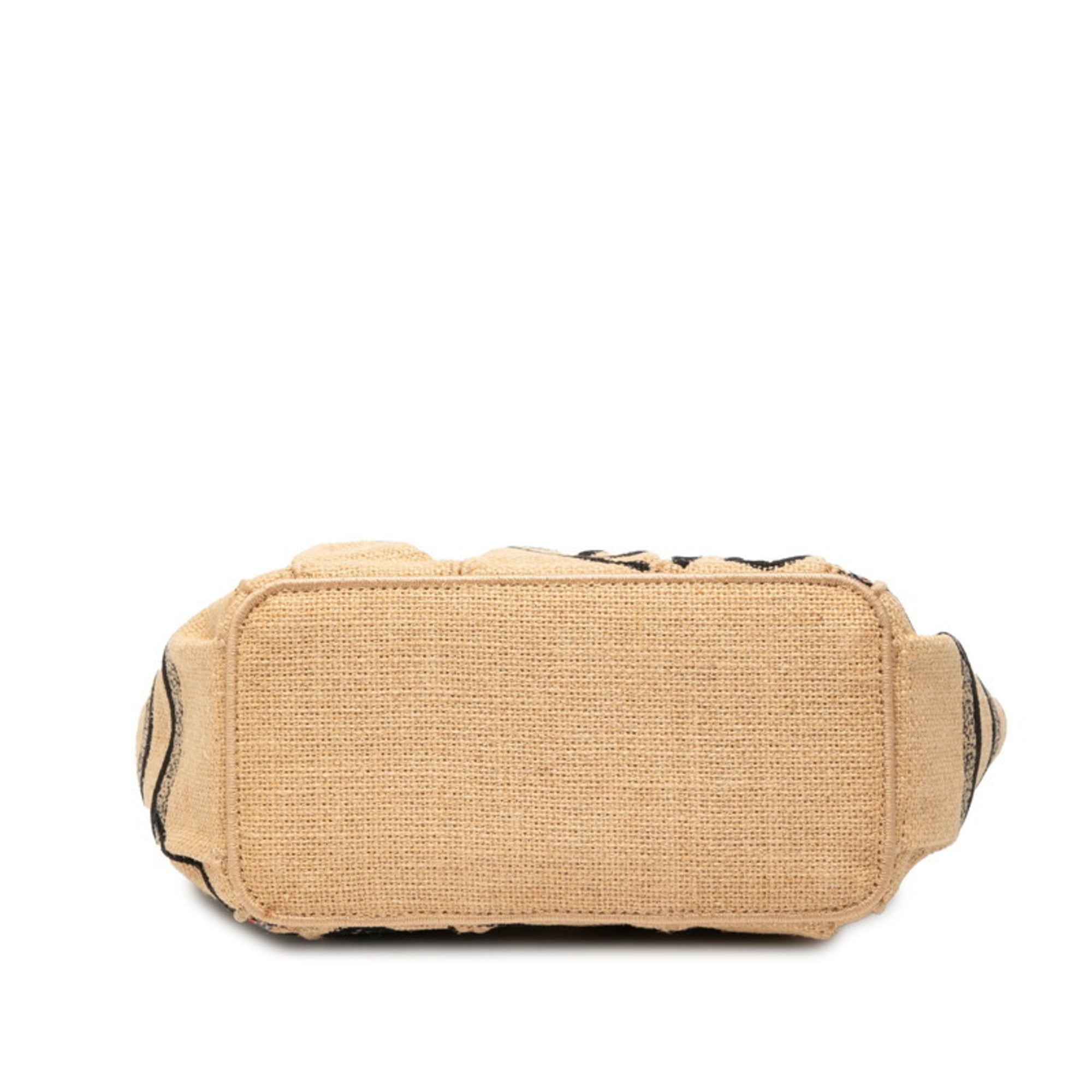 CRD Dior Dior Catherine Small Handbag Tote Bag Beige Multicolor Canvas Jute Women's