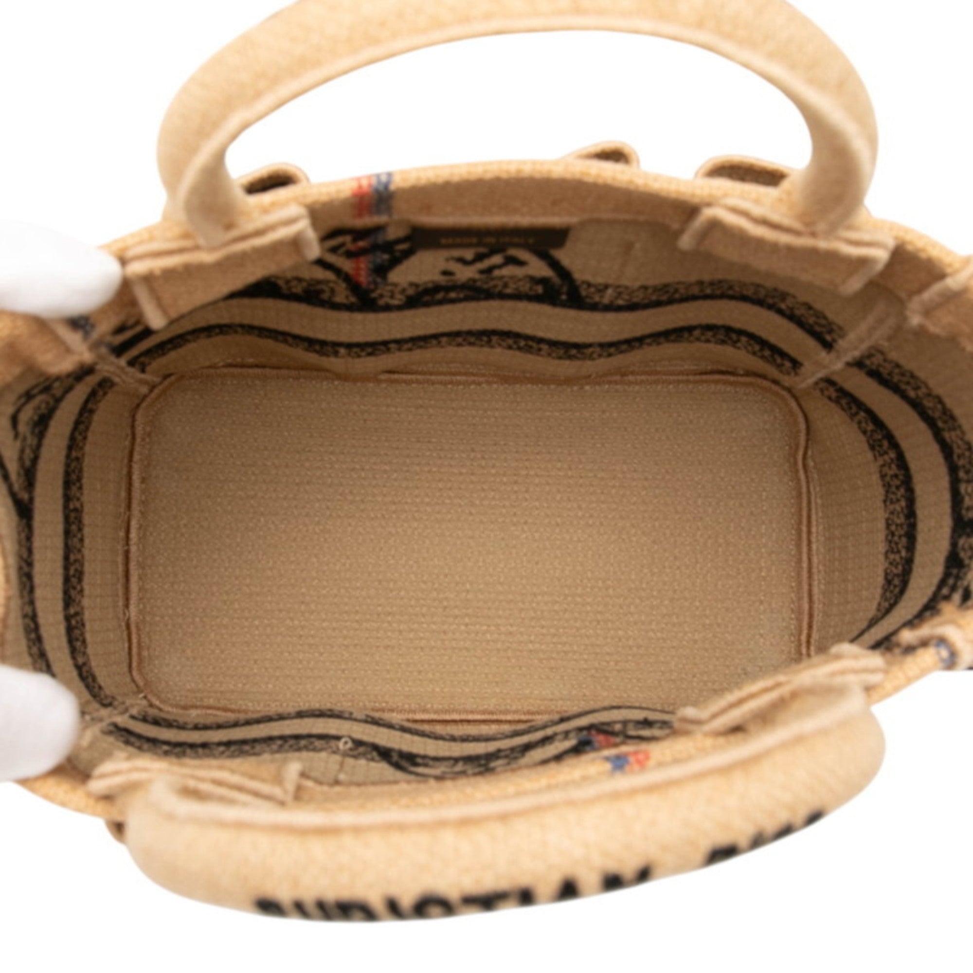 CRD Dior Dior Catherine Small Handbag Tote Bag Beige Multicolor Canvas Jute Women's