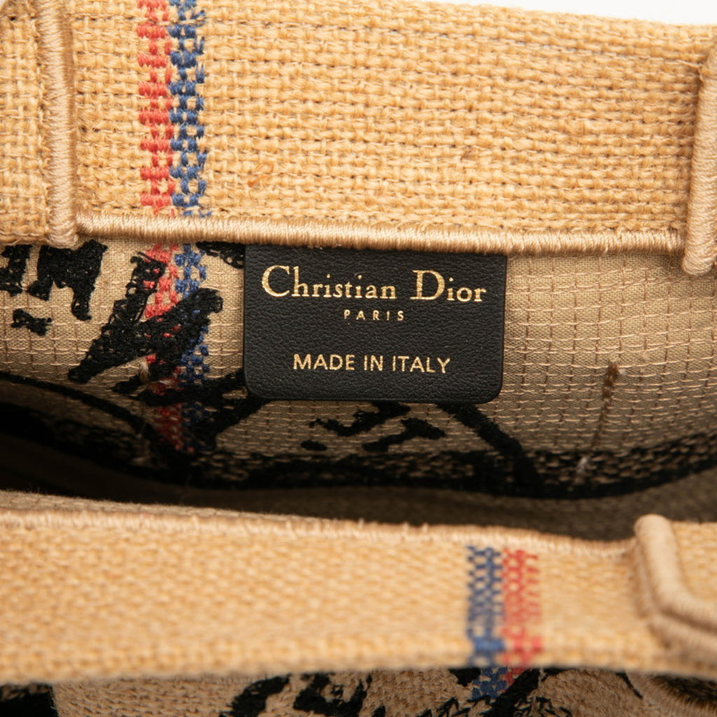 CRD Dior Dior Catherine Small Handbag Tote Bag Beige Multicolor Canvas Jute Women's