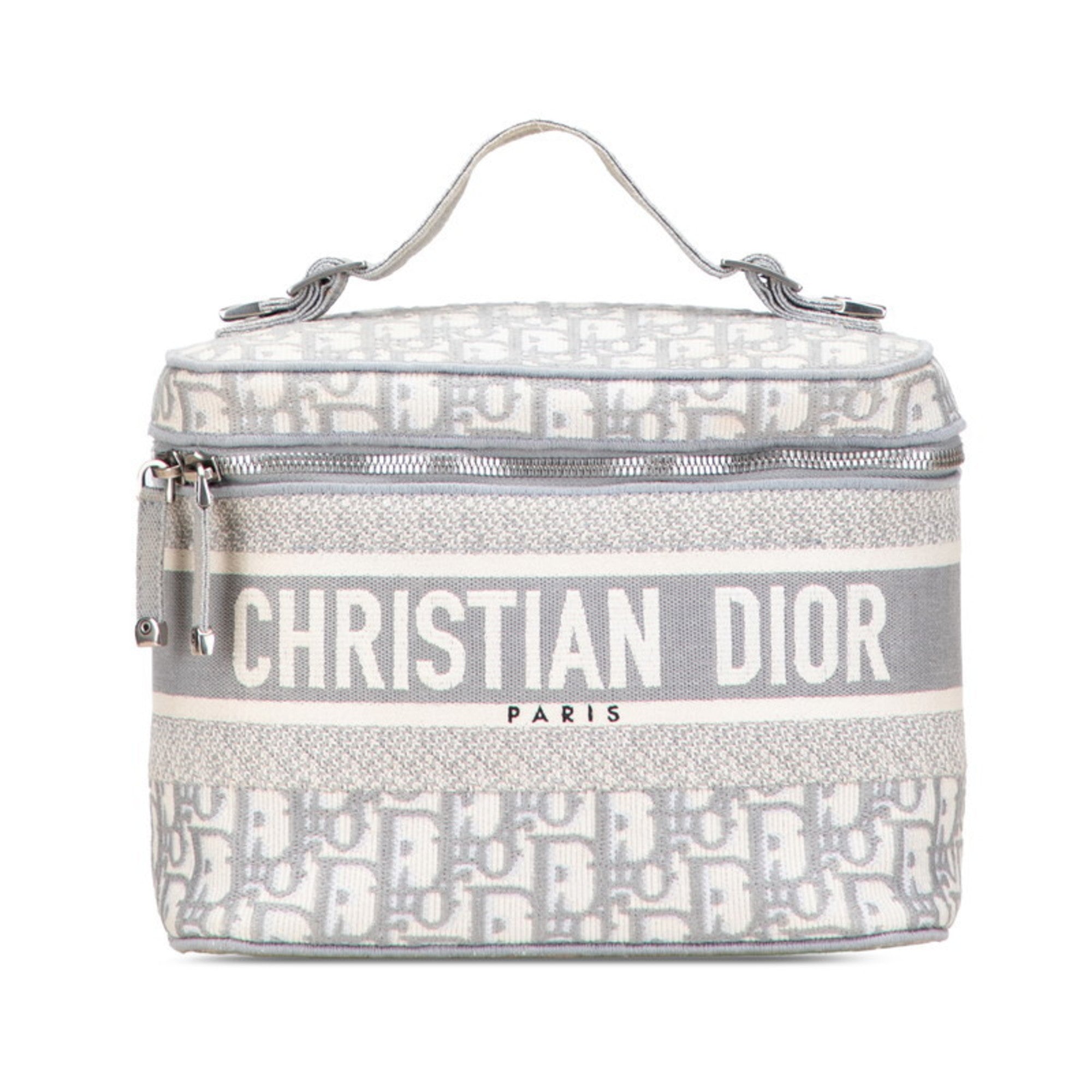 CRD Dior Dior Oblique Travel Vanity Handbag in Gray and White Canvas for Women