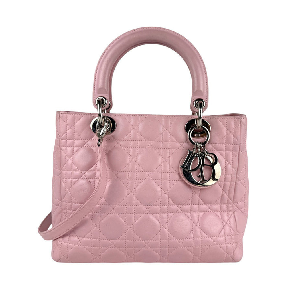 CRD Dior Lady handbag/shoulder bag in pink and silver lambskin, women's z6328