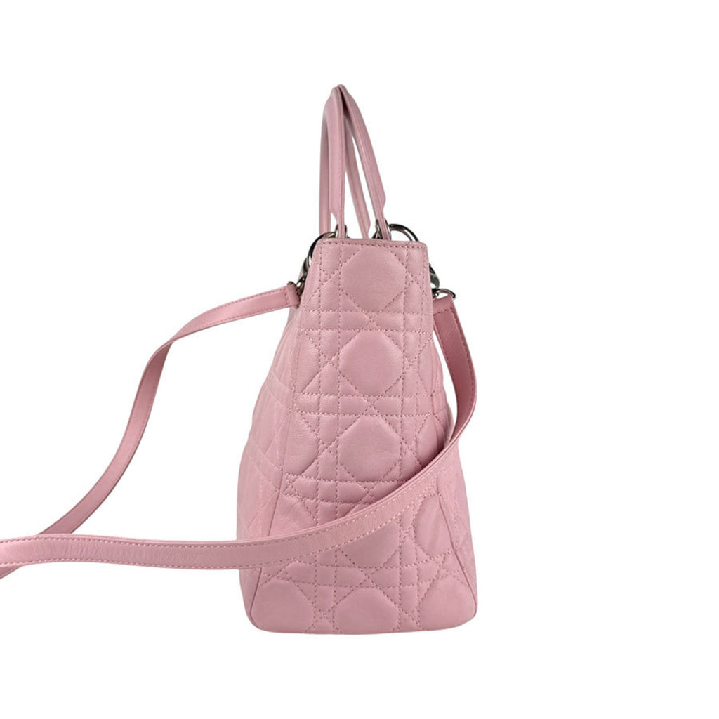 CRD Dior Lady handbag/shoulder bag in pink and silver lambskin, women's z6328