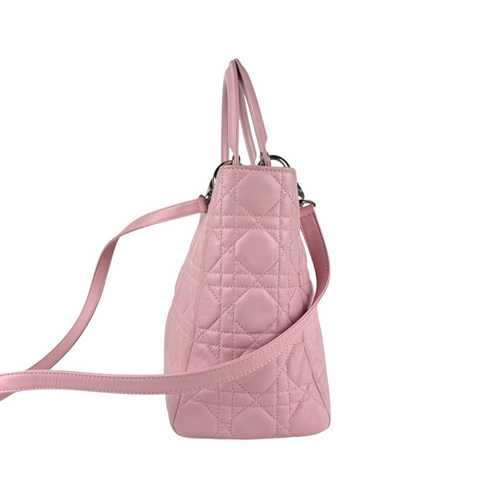 CRD Dior Lady handbag/shoulder bag in pink and silver lambskin, women's z6328