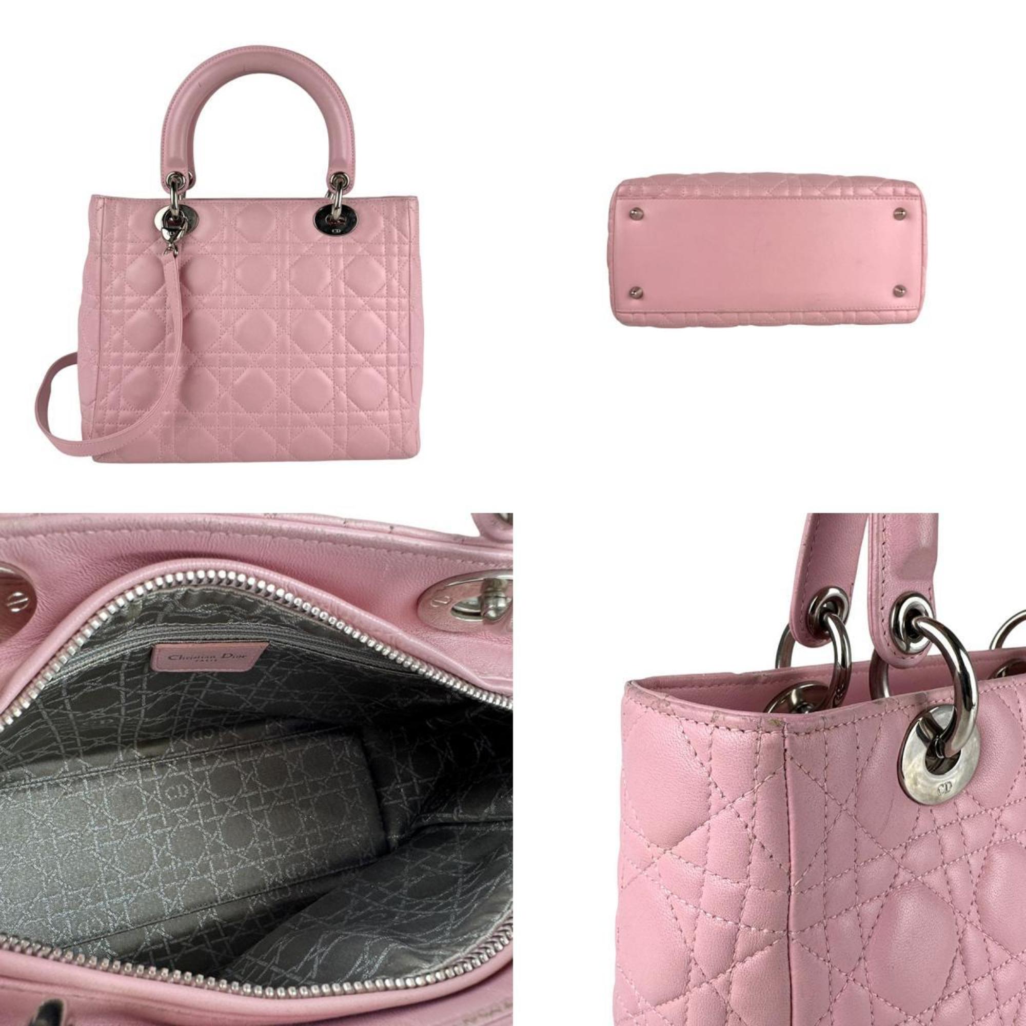 CRD Dior Lady handbag/shoulder bag in pink and silver lambskin, women's z6328