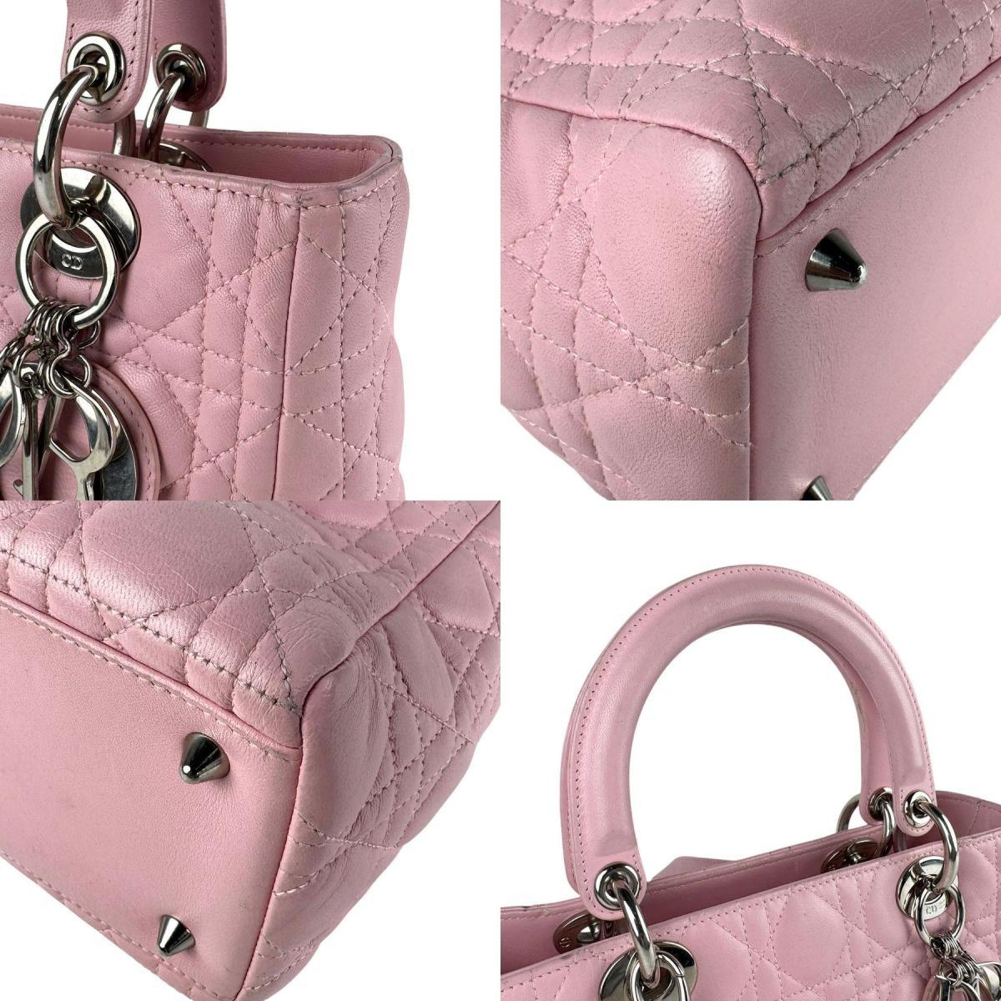 CRD Dior Lady handbag/shoulder bag in pink and silver lambskin, women's z6328