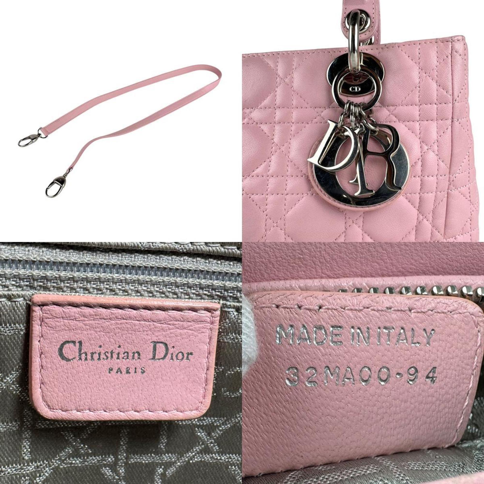 CRD Dior Lady handbag/shoulder bag in pink and silver lambskin, women's z6328