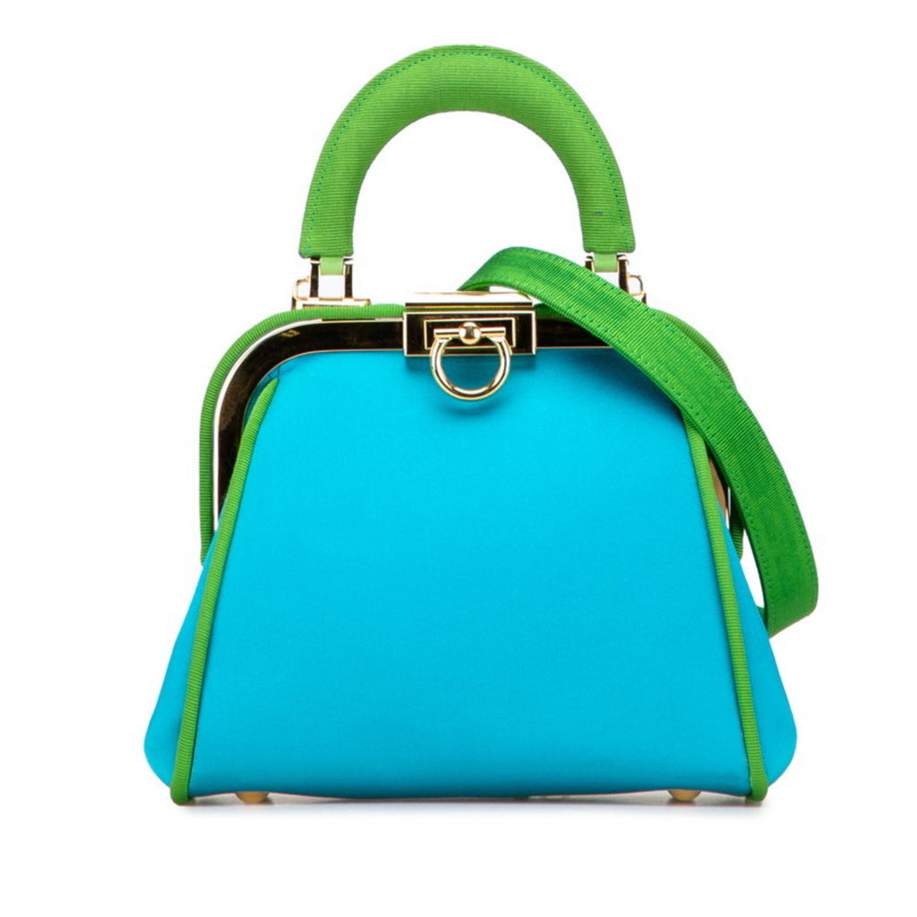 CRD Dior Dior 2-way handbag/shoulder bag in blue/green satin and canvas for women.