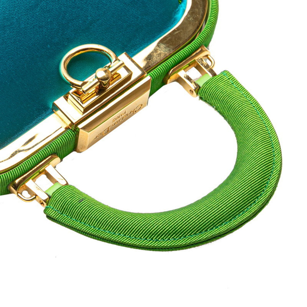 CRD Dior Dior 2-way handbag/shoulder bag in blue/green satin and canvas for women.