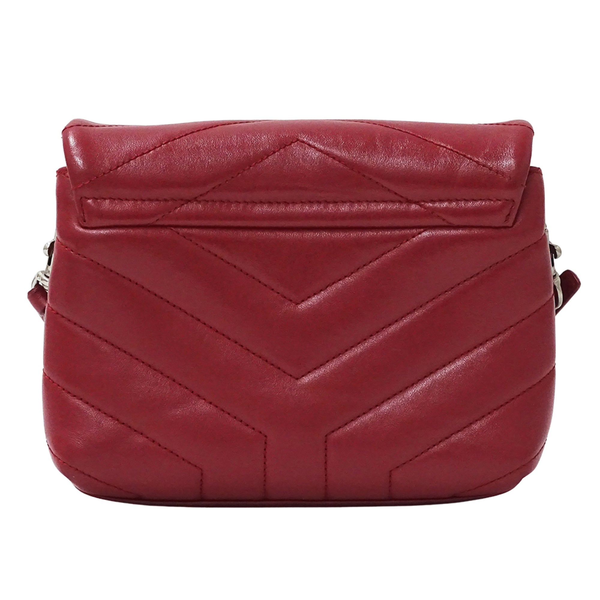 SLT Laurent Lulu Women's Shoulder Bag, Red Leather, Mini Crossbody Bag