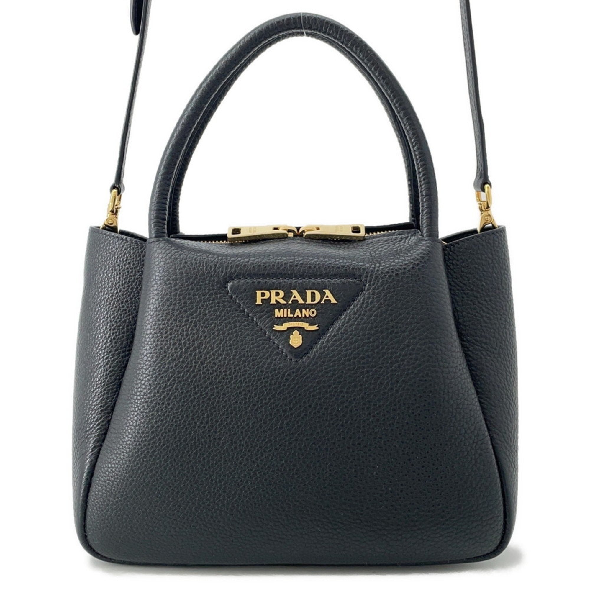 PDA Small Vitello Dino Leather Handbag 1BC145 PRADA 2-Way Shoulder Bag Black