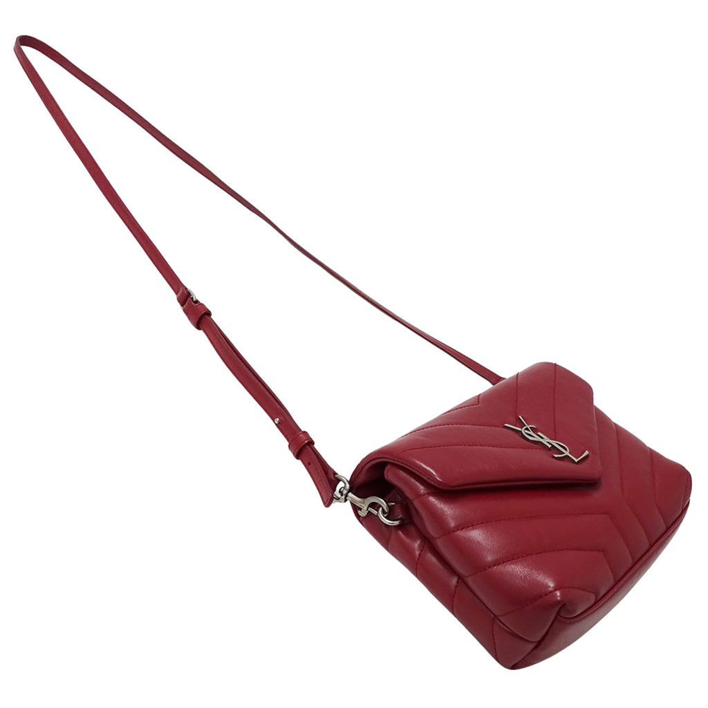 SLT Laurent Lulu Women's Shoulder Bag, Red Leather, Mini Crossbody Bag