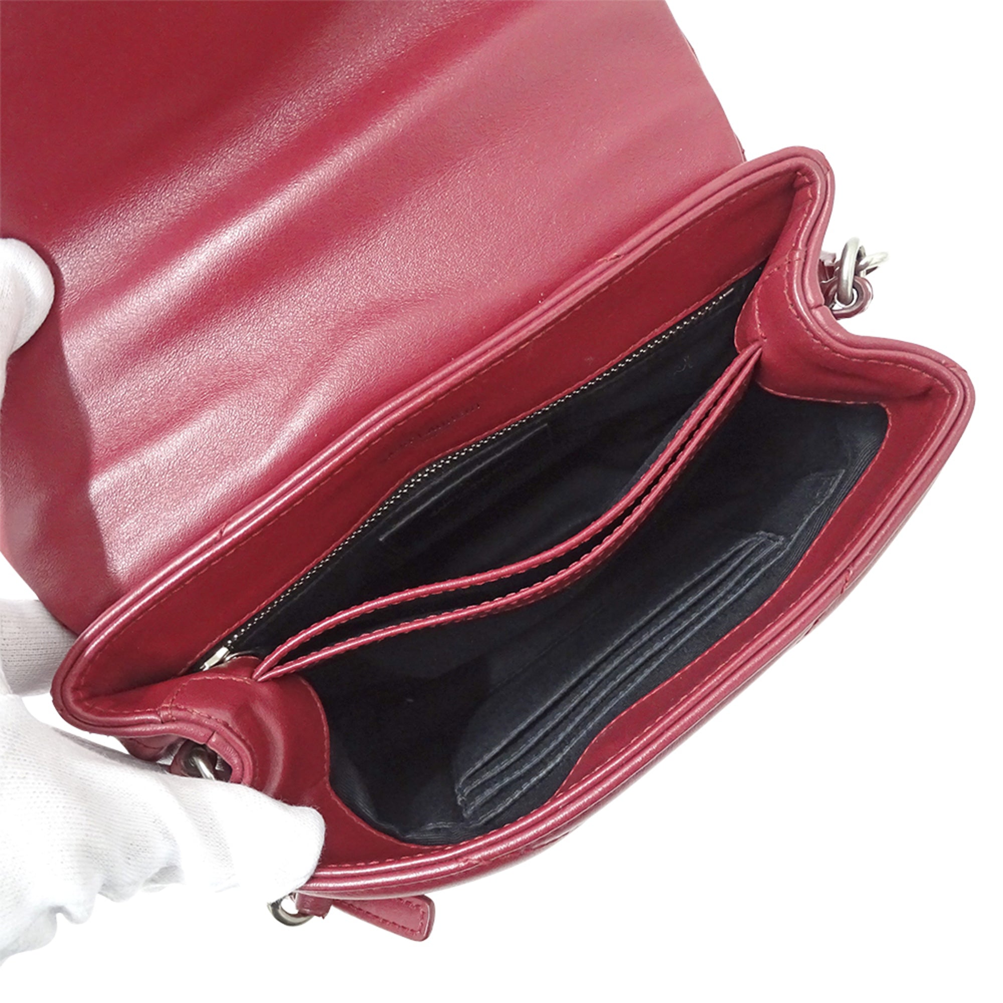 SLT Laurent Lulu Women's Shoulder Bag, Red Leather, Mini Crossbody Bag