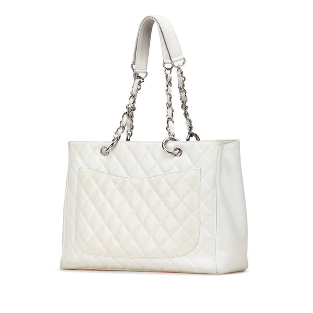 CHL Matelasse Coco Mark Chain Tote Bag Shoulder White Caviar Skin Women's
