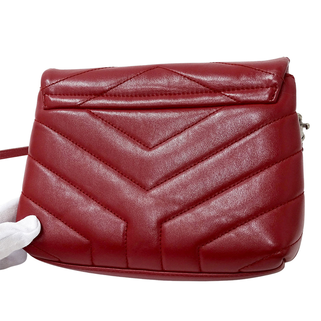 SLT Laurent Lulu Women's Shoulder Bag, Red Leather, Mini Crossbody Bag