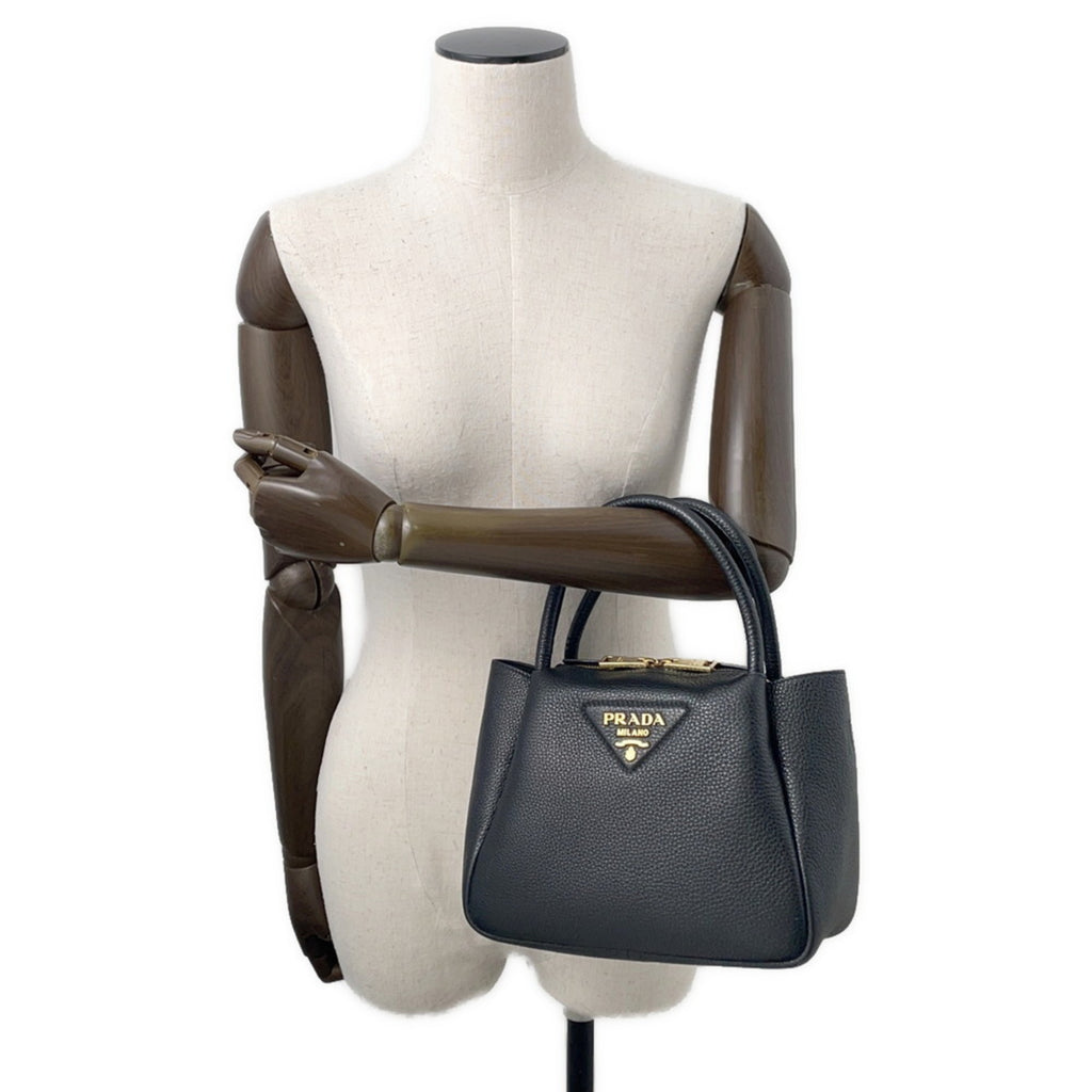 PDA Small Vitello Dino Leather Handbag 1BC145 PRADA 2-Way Shoulder Bag Black