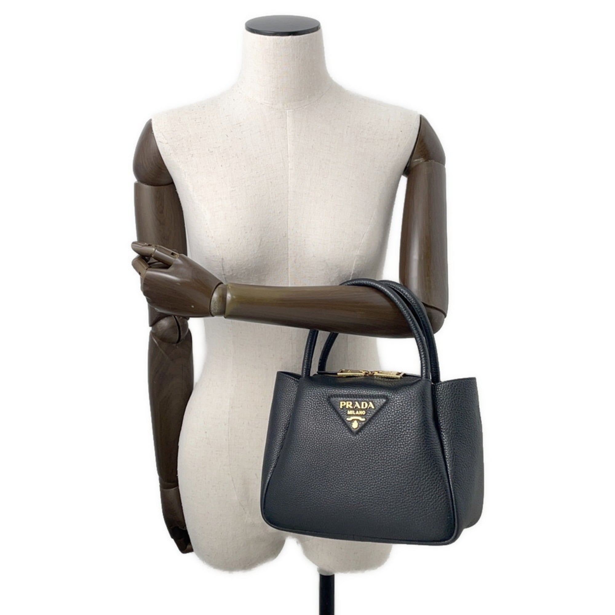 PDA Small Vitello Dino Leather Handbag 1BC145 PRADA 2-Way Shoulder Bag Black