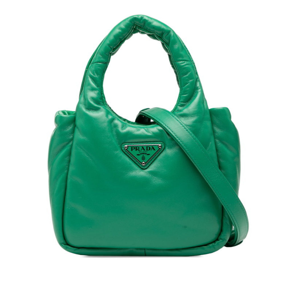 PDA Triangle Logo Plate Mini Handbag/Shoulder Bag 2WAY 1BA359 Green Leather Women's PRADA