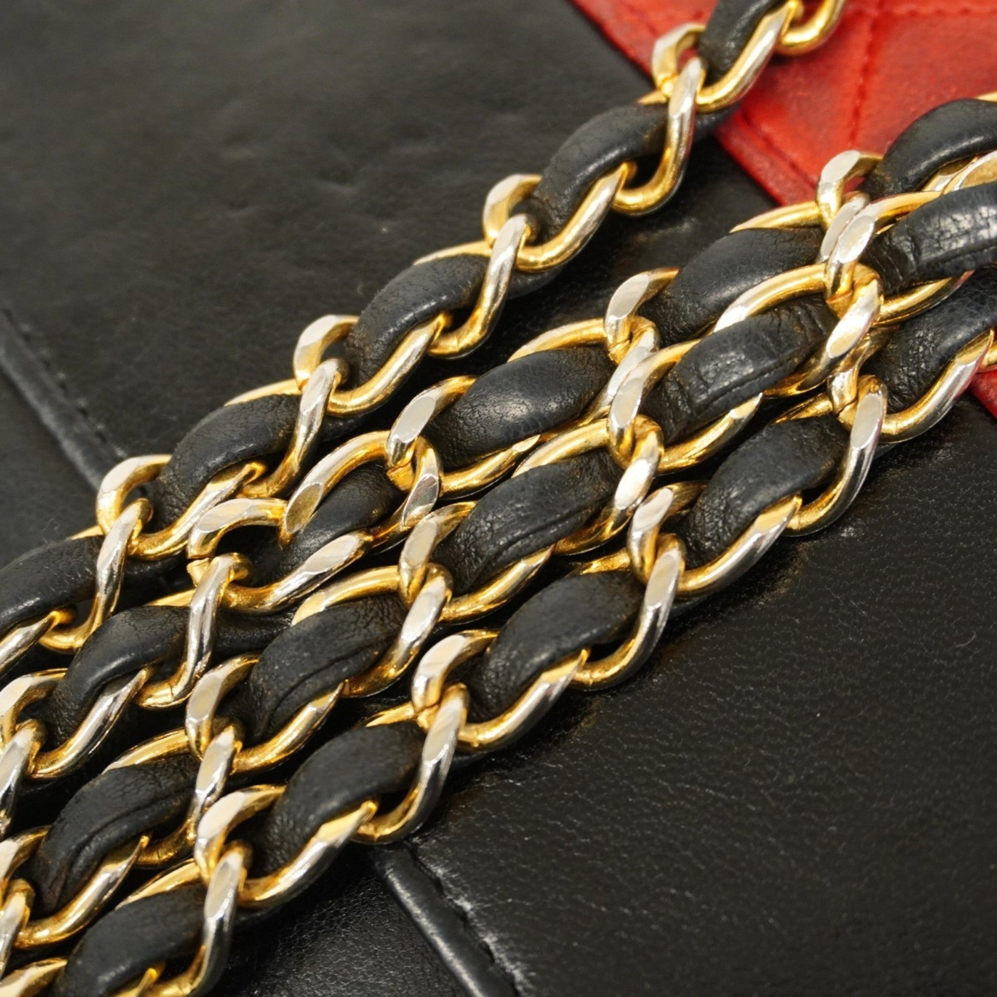 CHL Matelasse Shoulder Bag with Chain Bag, Lambskin, Black and Red, Women's