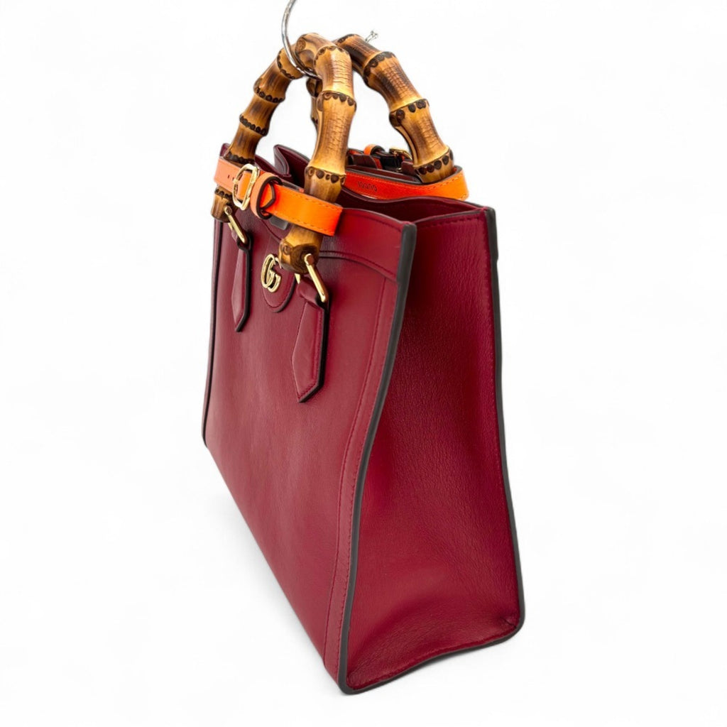 GCCI Diana Small Bamboo Handle Leather 2way Tote Bag Shoulder 660195 Red Women's