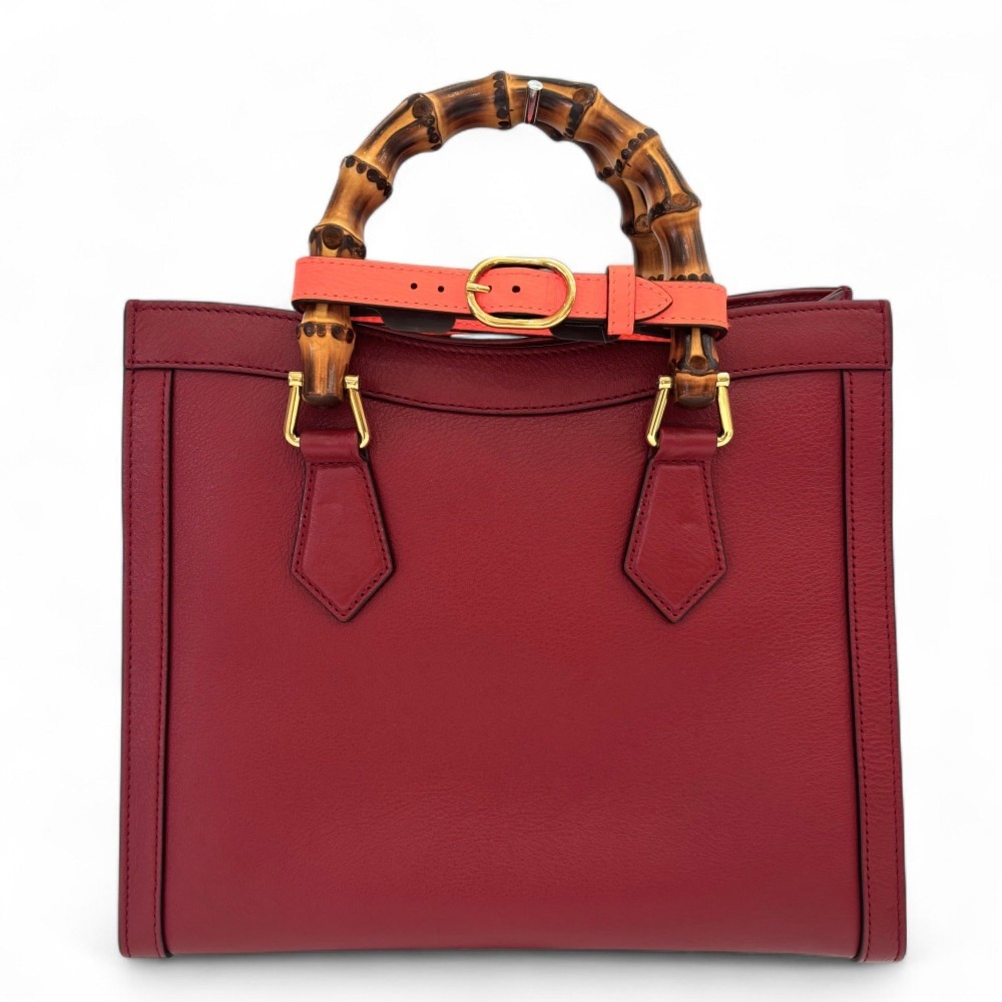 GCCI Diana Small Bamboo Handle Leather 2way Tote Bag Shoulder 660195 Red Women's