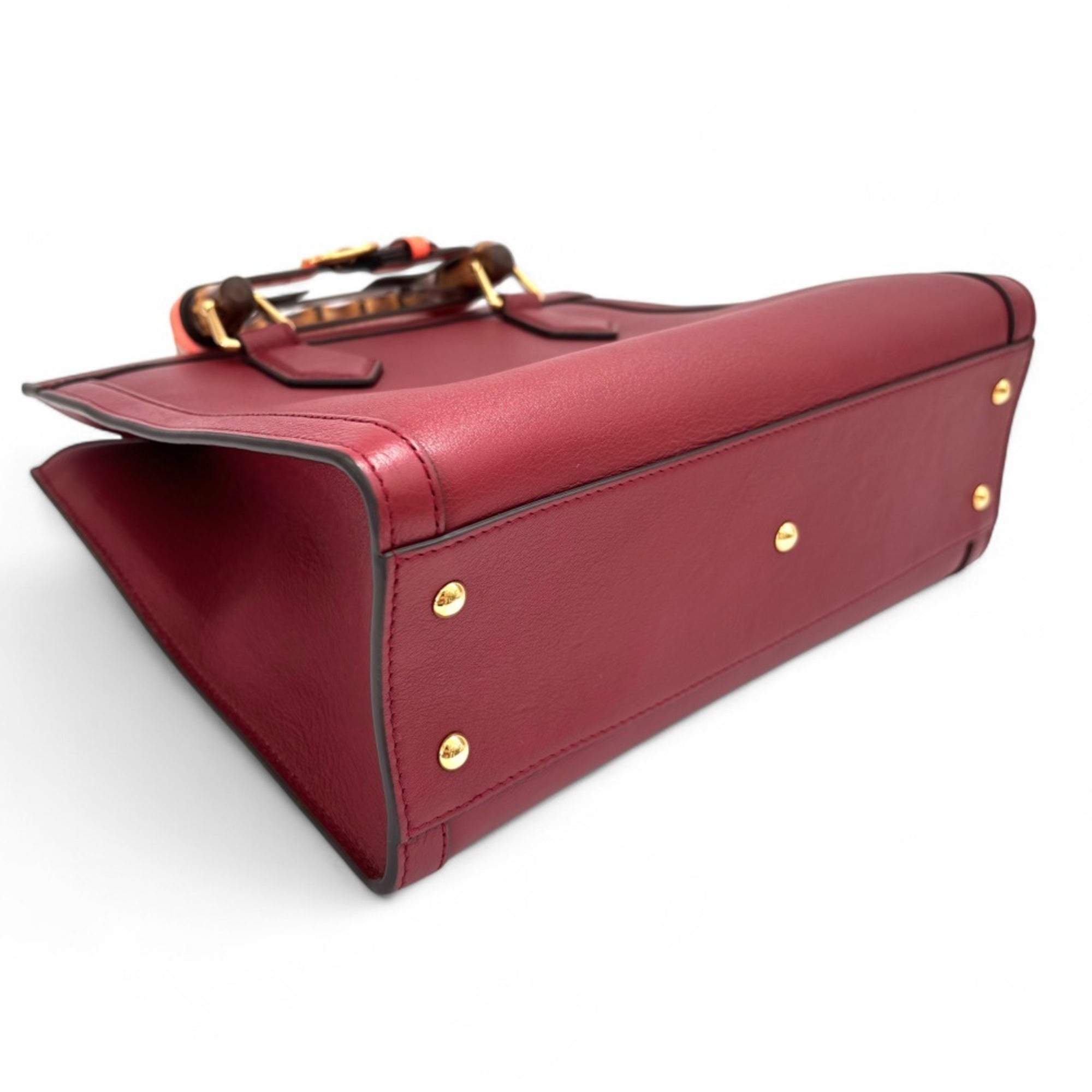 GCCI Diana Small Bamboo Handle Leather 2way Tote Bag Shoulder 660195 Red Women's