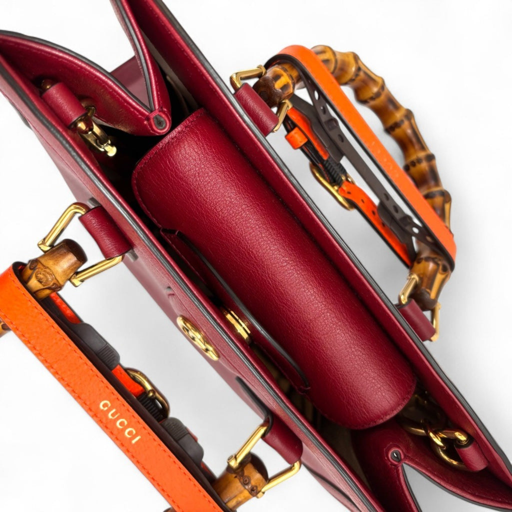 GCCI Diana Small Bamboo Handle Leather 2way Tote Bag Shoulder 660195 Red Women's