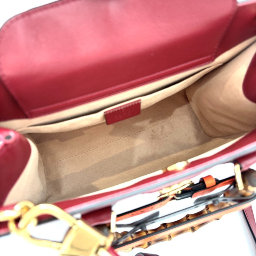 GCCI Diana Small Bamboo Handle Leather 2way Tote Bag Shoulder 660195 Red Women's