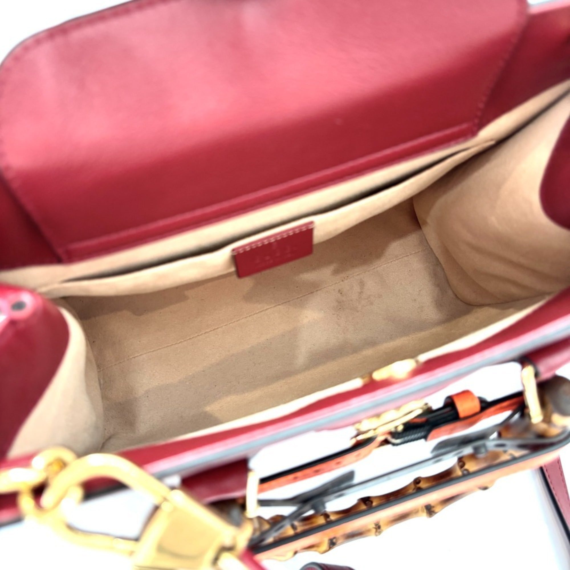 GCCI Diana Small Bamboo Handle Leather 2way Tote Bag Shoulder 660195 Red Women's