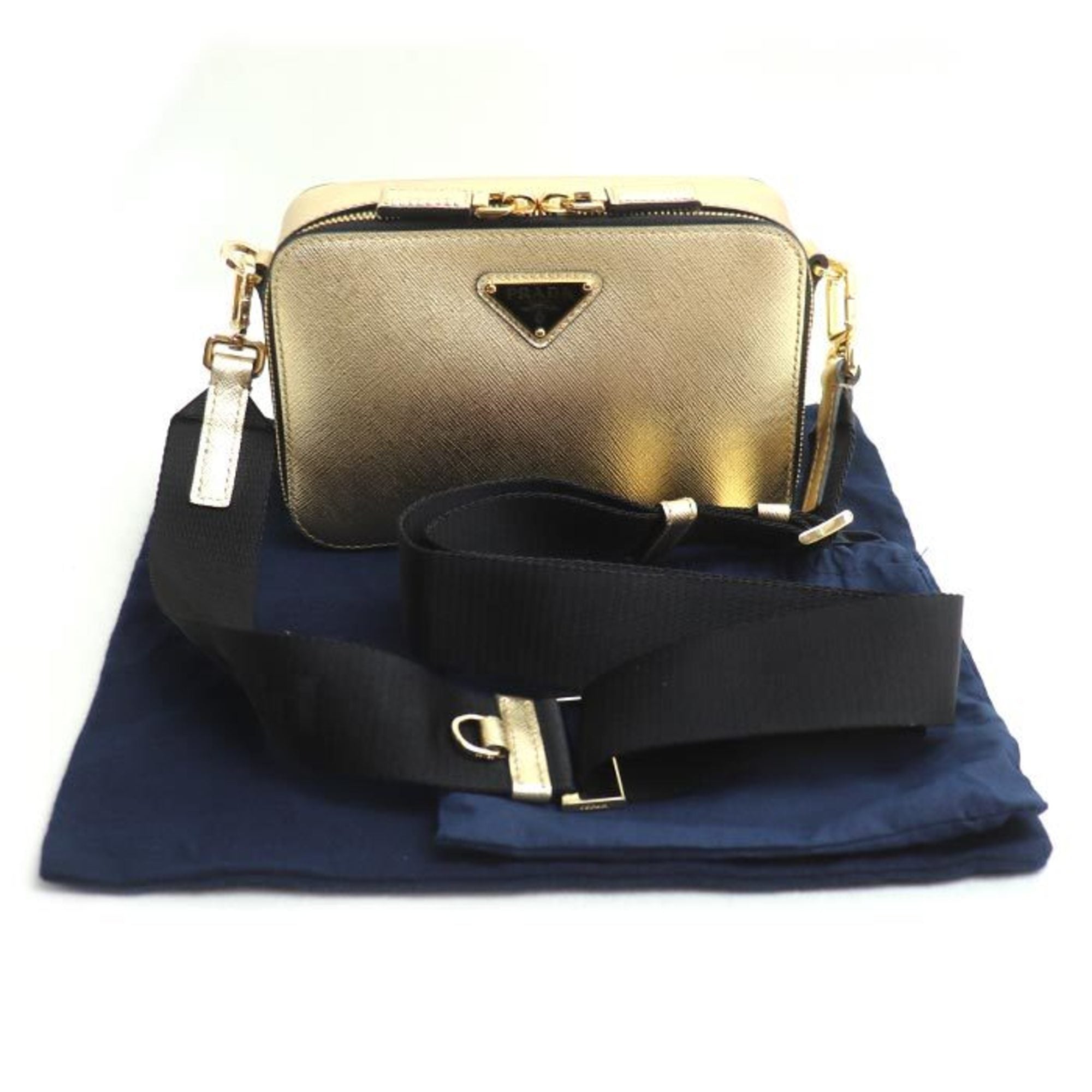 PDA Brick Saffiano Leather Shoulder Bag, Gold, 2VH070, Women's