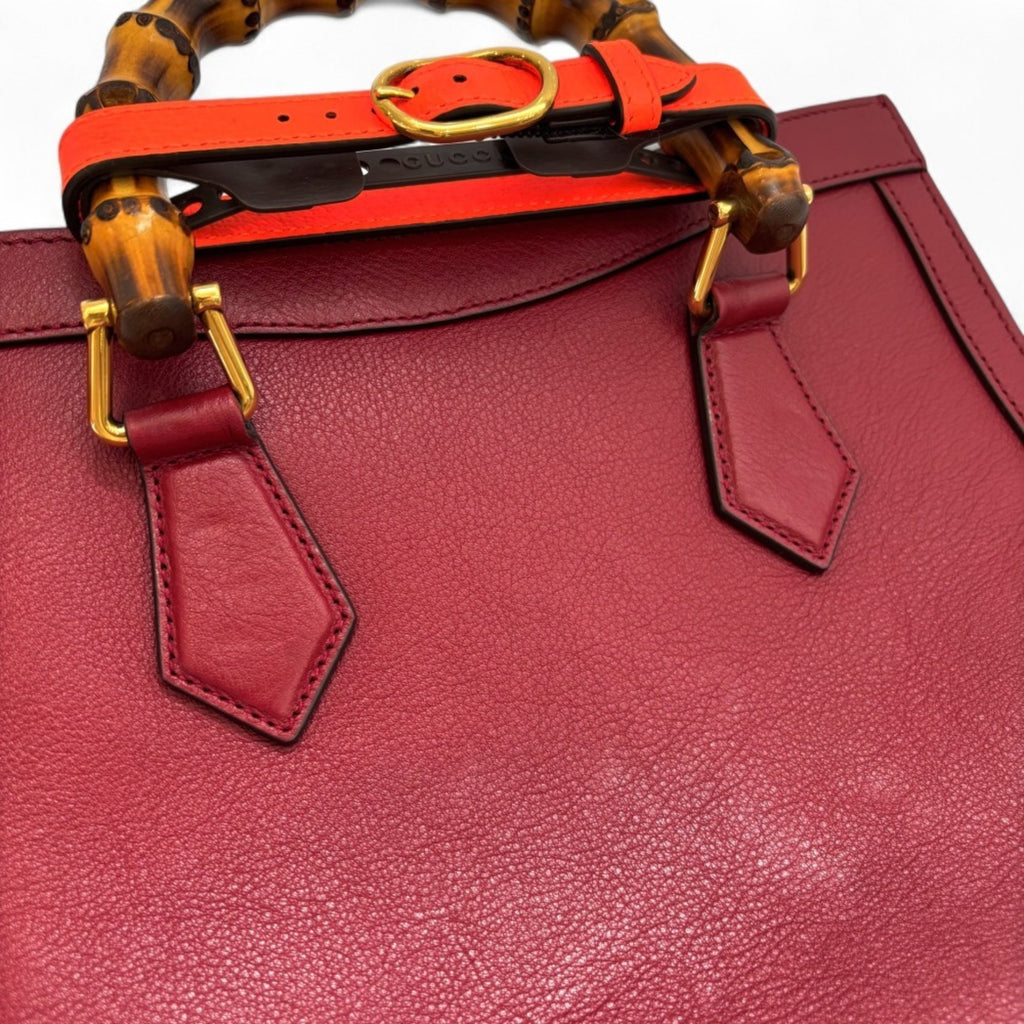 GCCI Diana Small Bamboo Handle Leather 2way Tote Bag Shoulder 660195 Red Women's