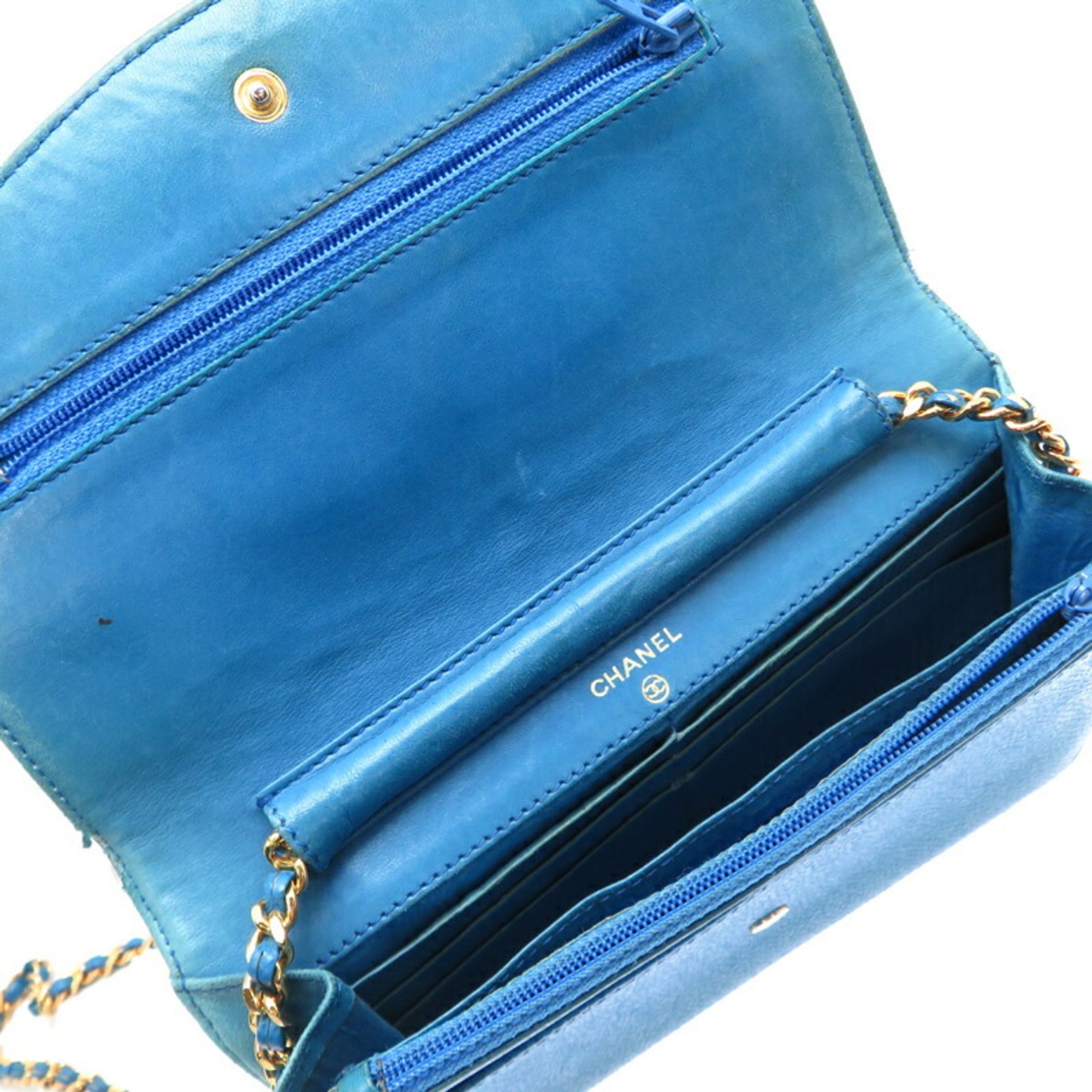 CHL Shoulder Strap Coco Mark Chain Wallet Women's Bag 8654 Caviar Skin Blue