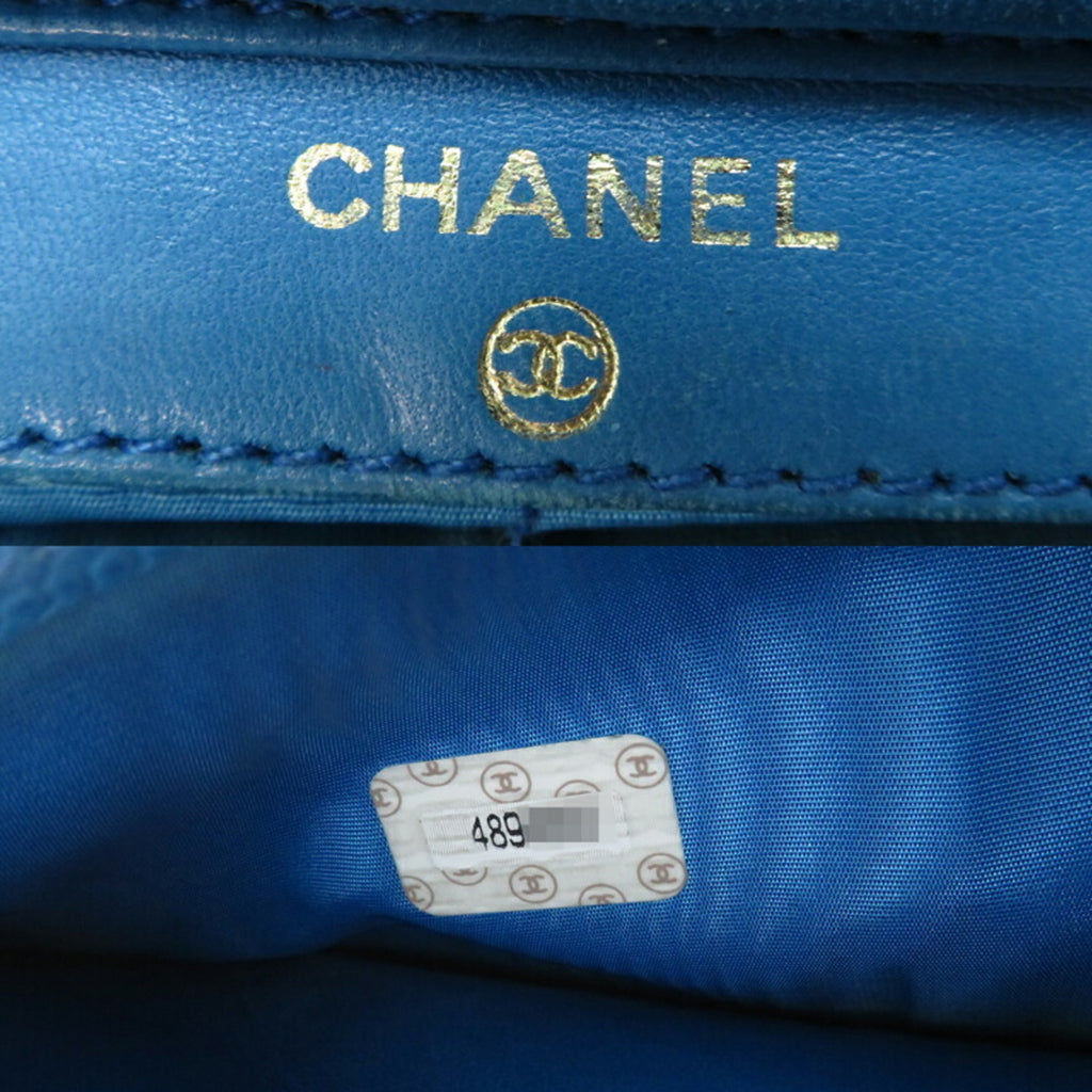 CHL Shoulder Strap Coco Mark Chain Wallet Women's Bag 8654 Caviar Skin Blue