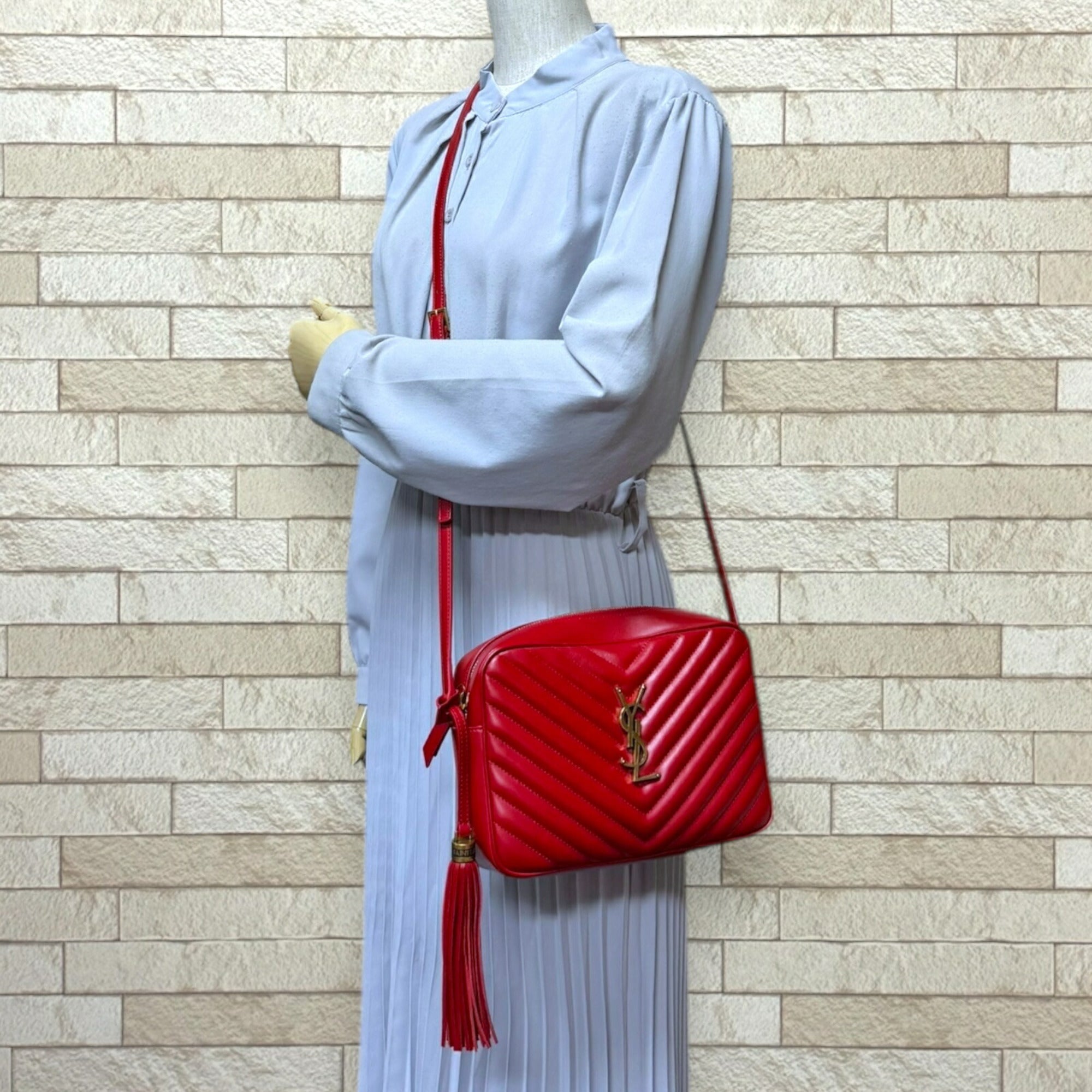 SLT Laurent Lou Camera Bag Shoulder Bag, Leather, 612544, Red, Women's, SAINT LAURENT