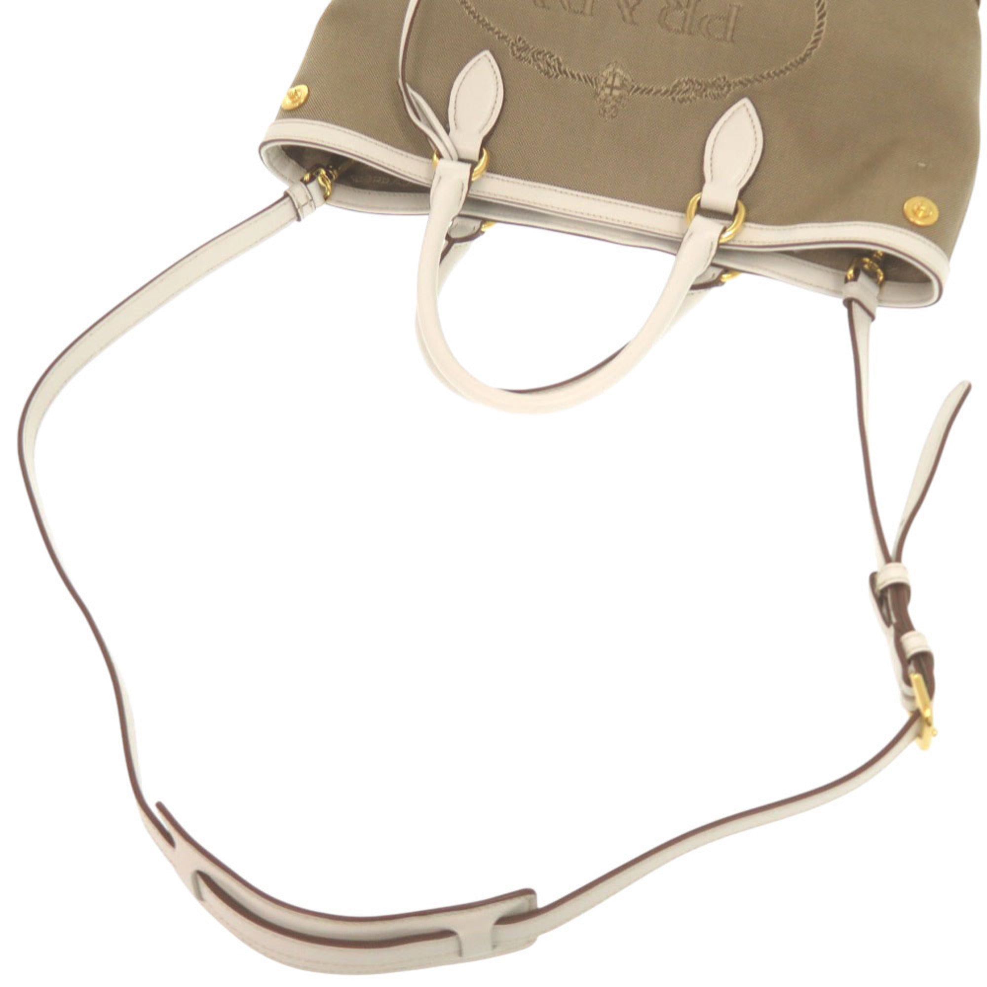 PDA Like new Prada Logo Jacquard 1BA172 Leather Corda Talc Beige White Shoulder Bag 0780 PRADA