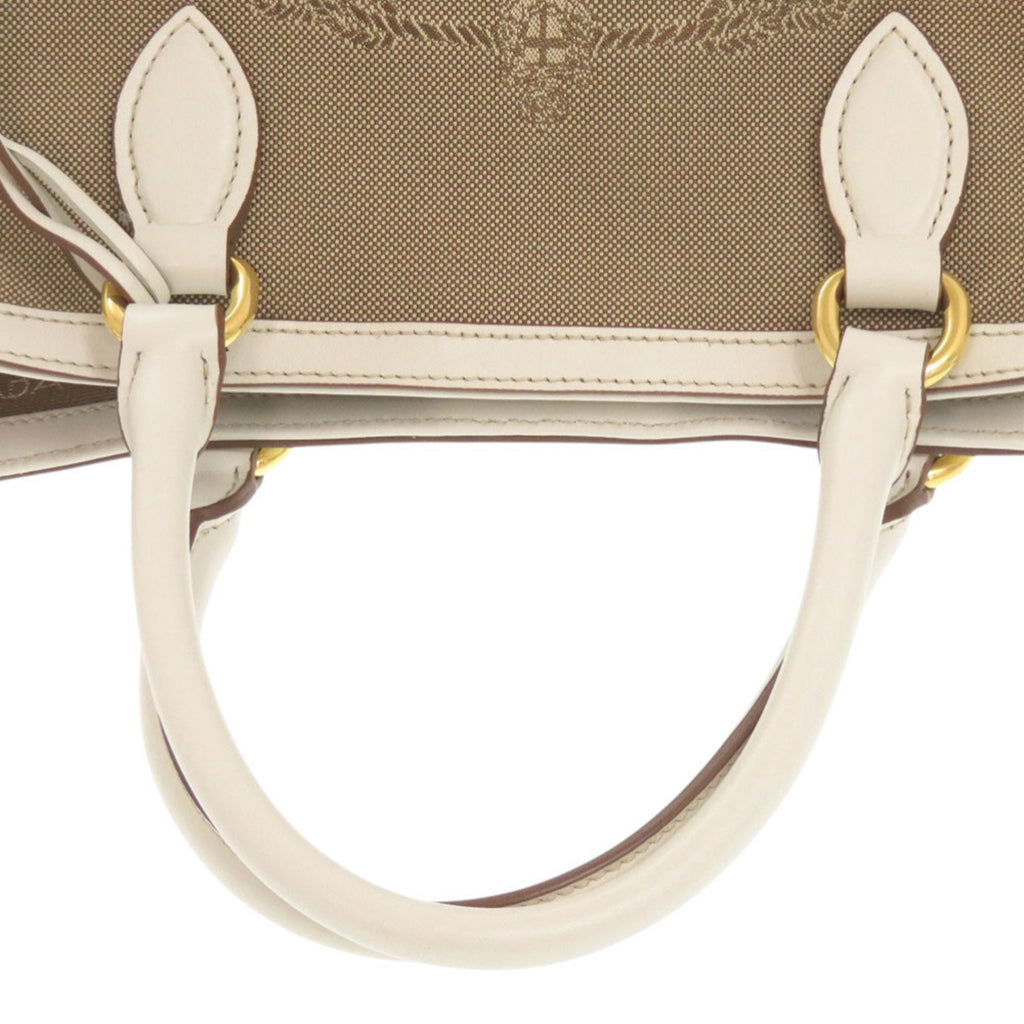 PDA Like new Prada Logo Jacquard 1BA172 Leather Corda Talc Beige White Shoulder Bag 0780 PRADA