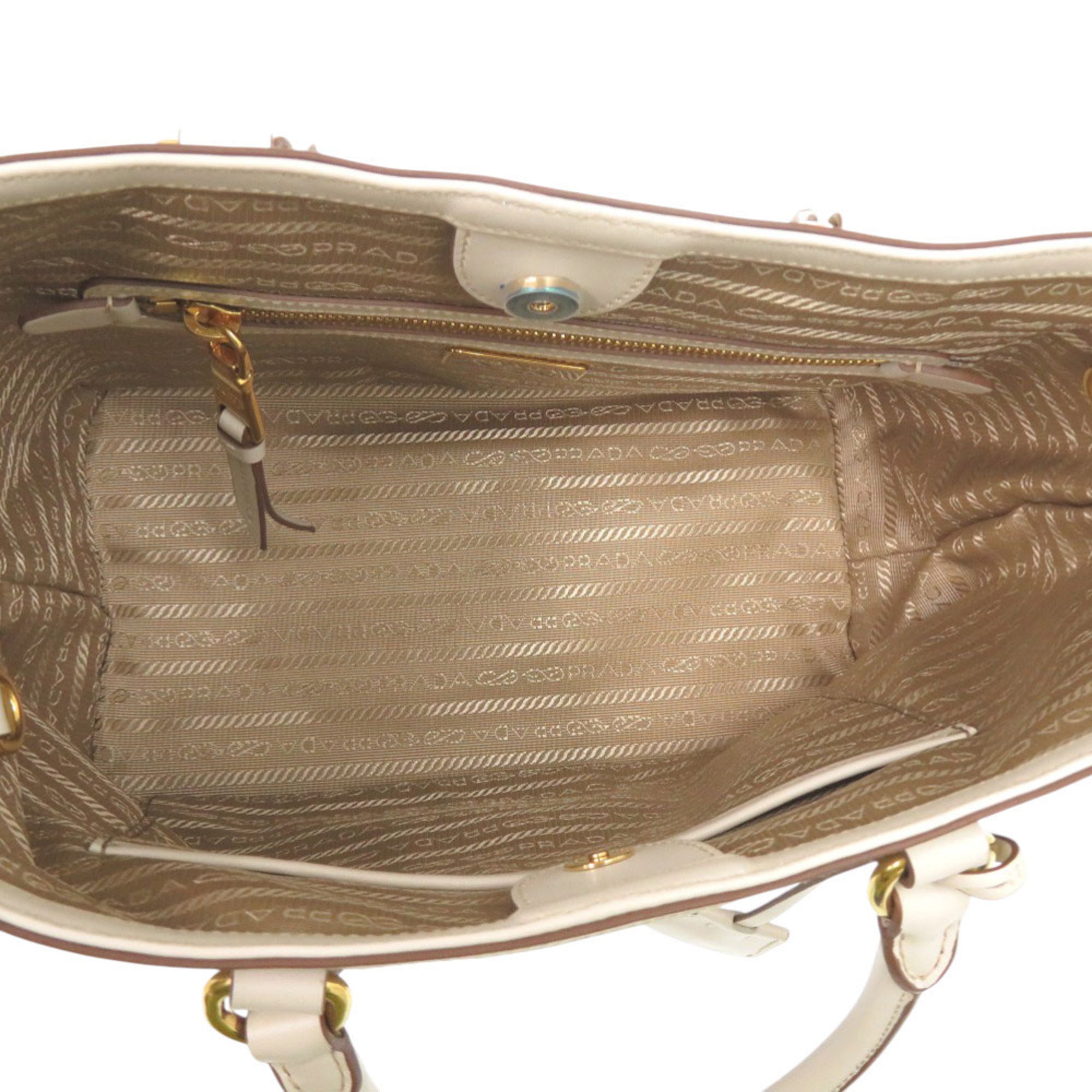 PDA Like new Prada Logo Jacquard 1BA172 Leather Corda Talc Beige White Shoulder Bag 0780 PRADA