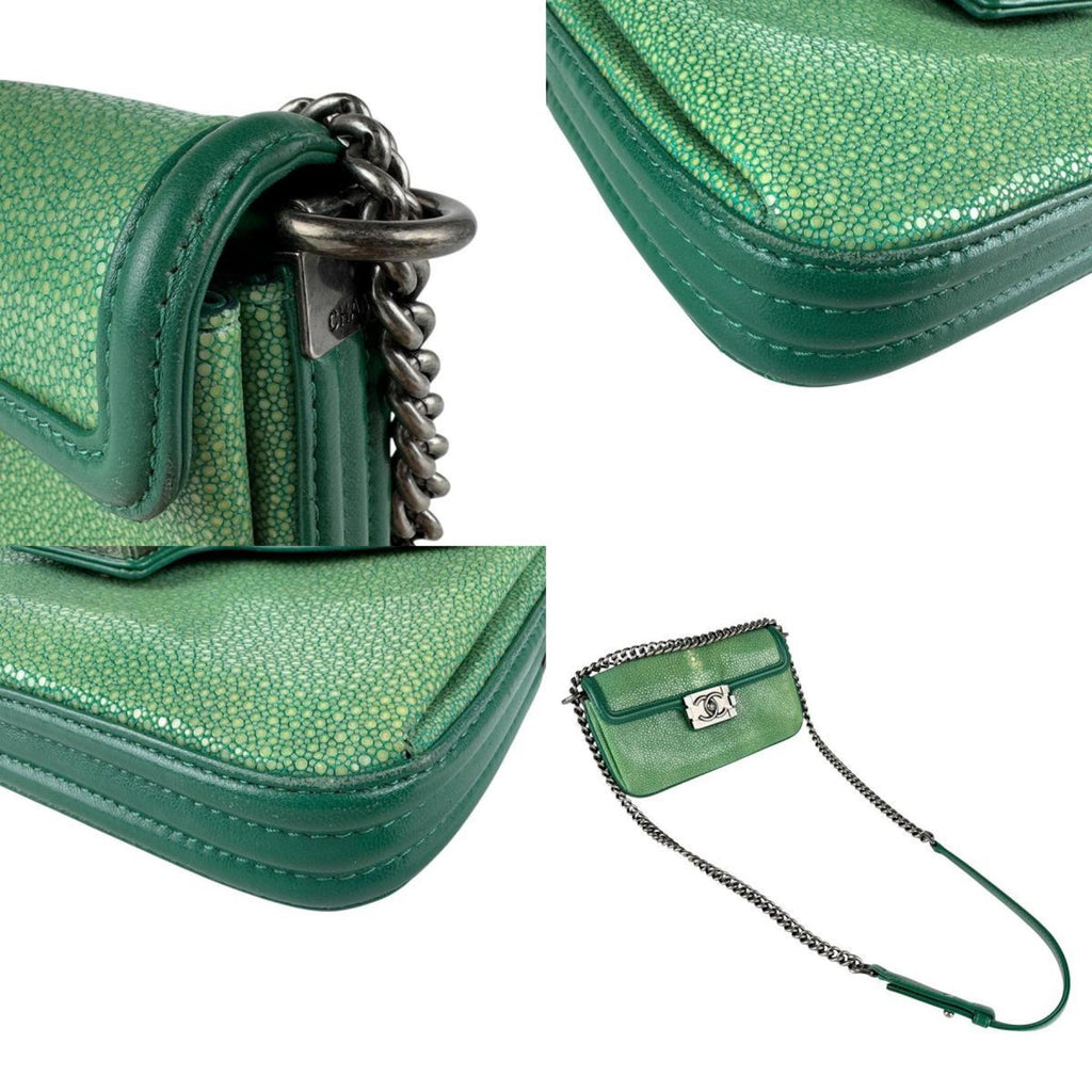 CHL Boy Chanel Galuchat Green Shoulder Bag for Women z7656