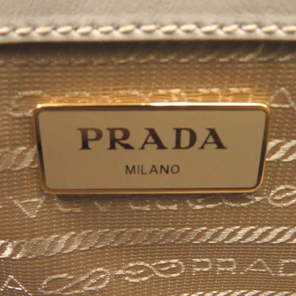 PDA Like new Prada Logo Jacquard 1BA172 Leather Corda Talc Beige White Shoulder Bag 0780 PRADA