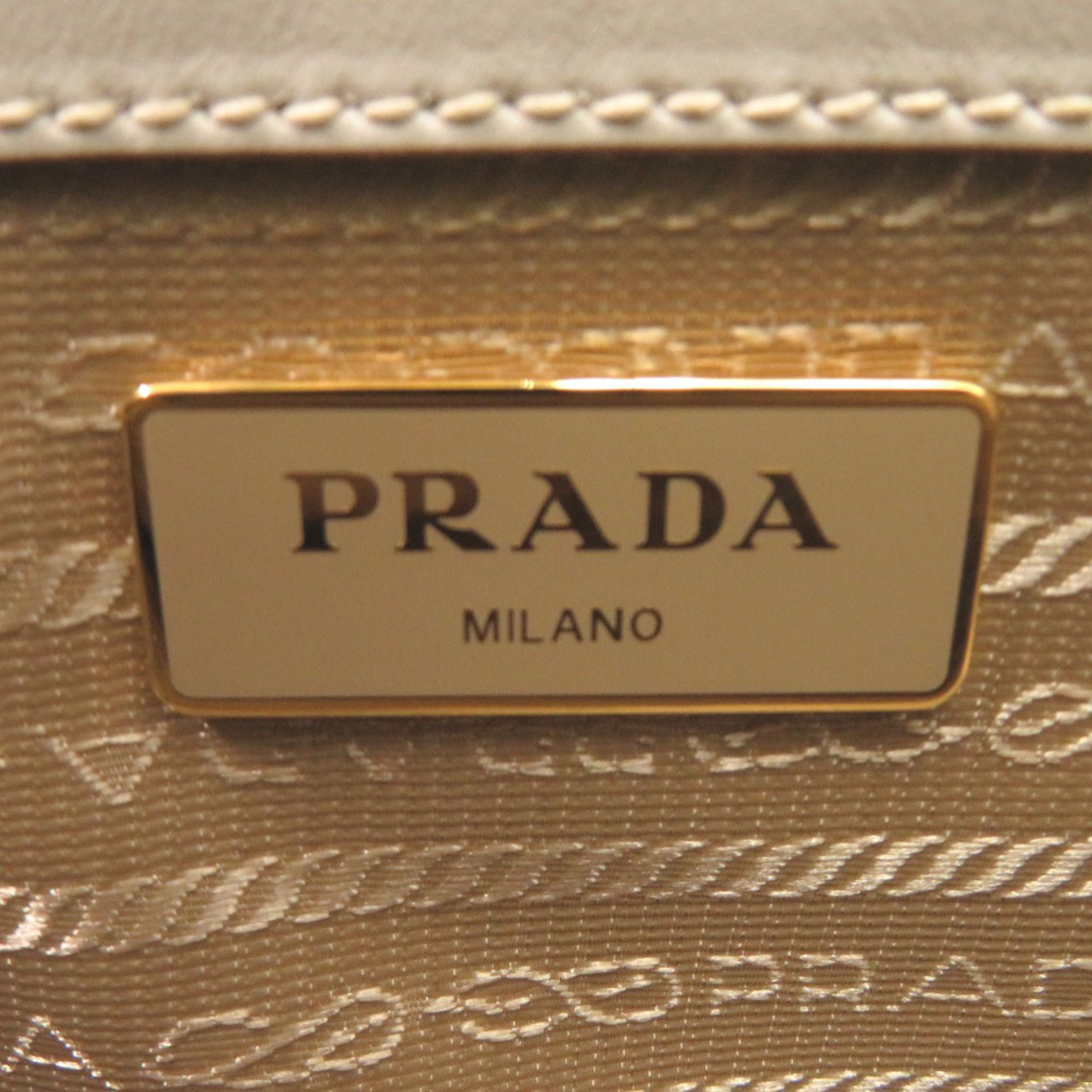 PDA Like new Prada Logo Jacquard 1BA172 Leather Corda Talc Beige White Shoulder Bag 0780 PRADA