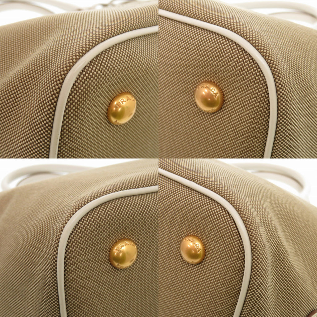 PDA Like new Prada Logo Jacquard 1BA172 Leather Corda Talc Beige White Shoulder Bag 0780 PRADA