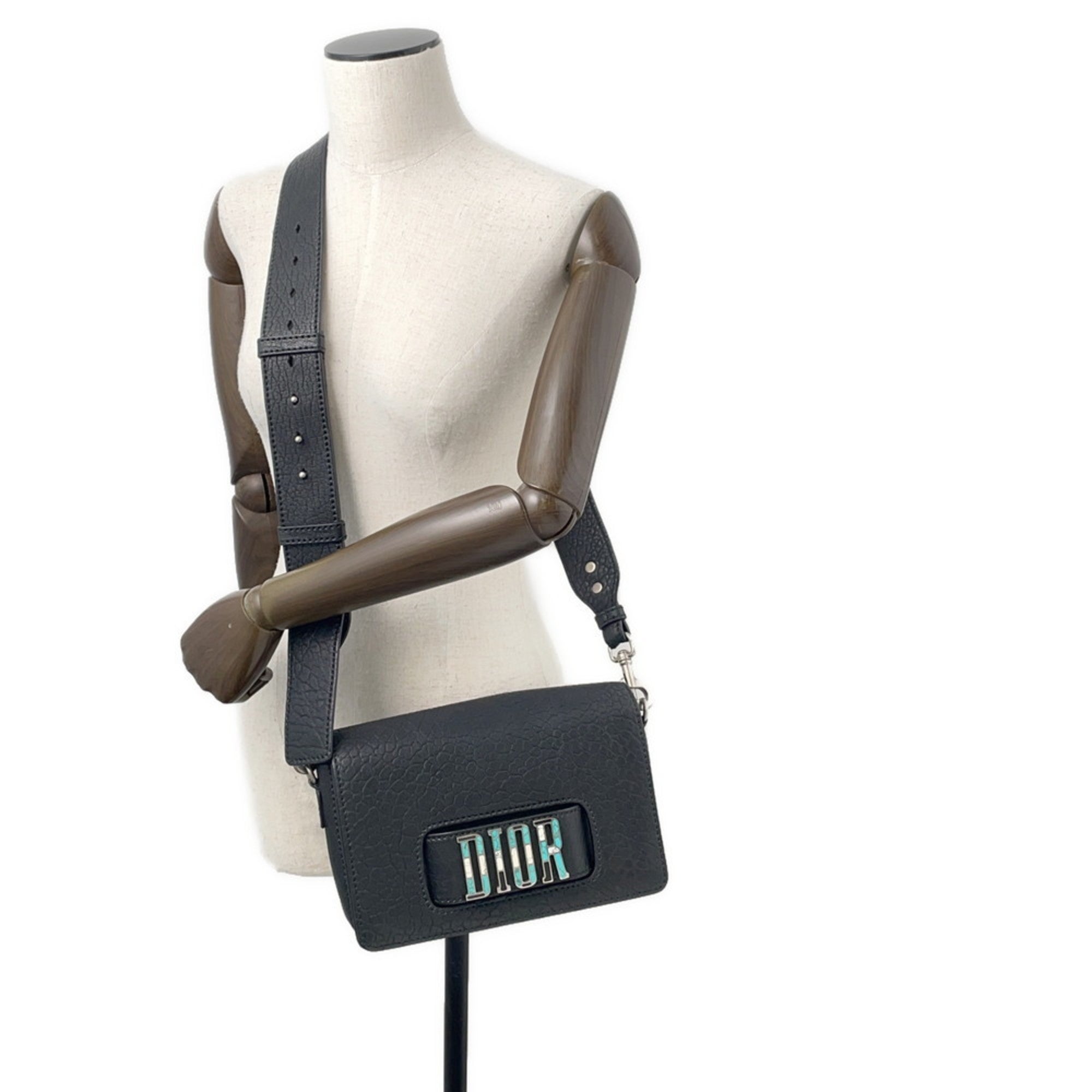 CRD Dior Evolution Mosaic Leather Shoulder Bag in Black