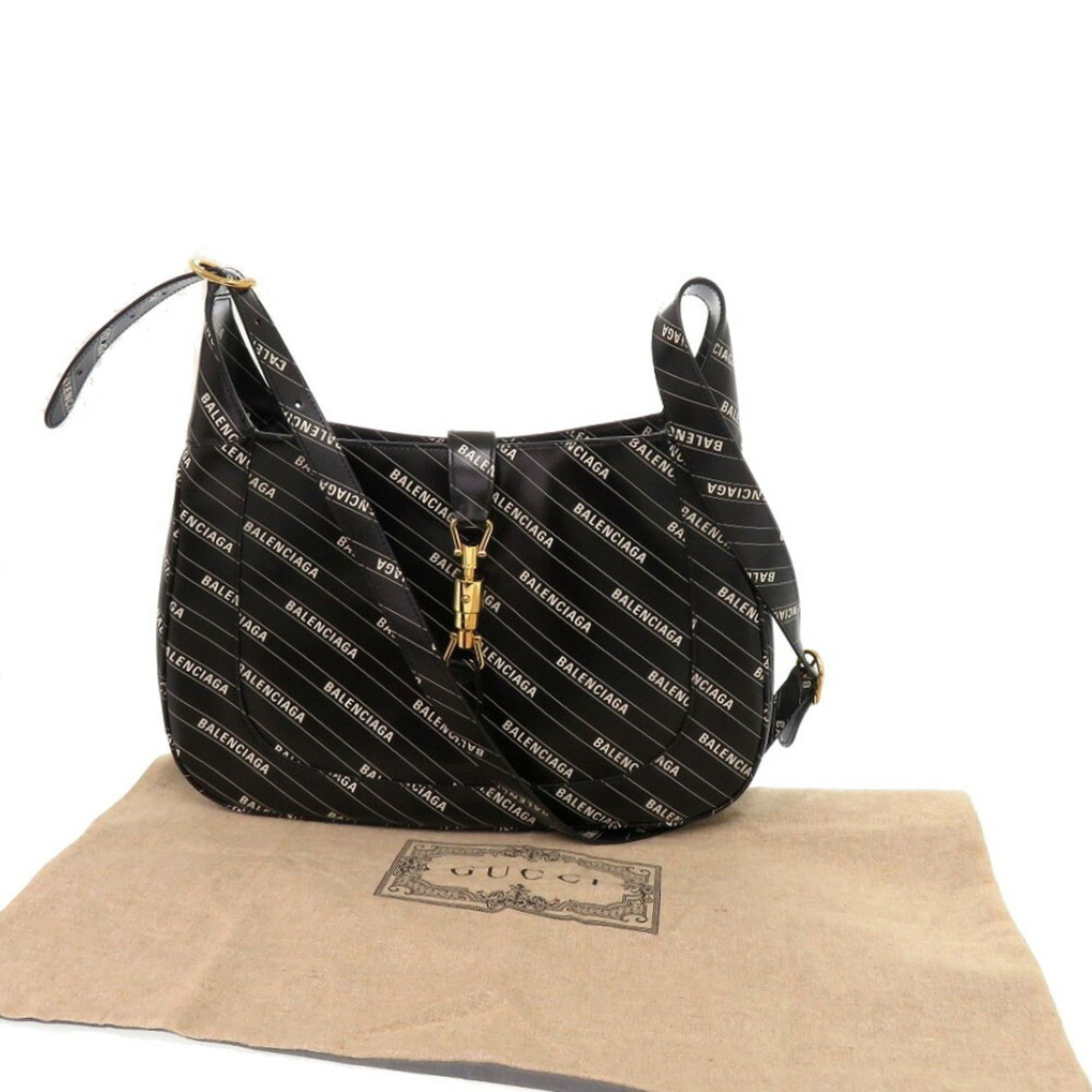 GCCI Jackie 1961 The Hacker Project Balenciaga Collaboration 636712 Leather Black Shoulder Bag 1707GUCCI