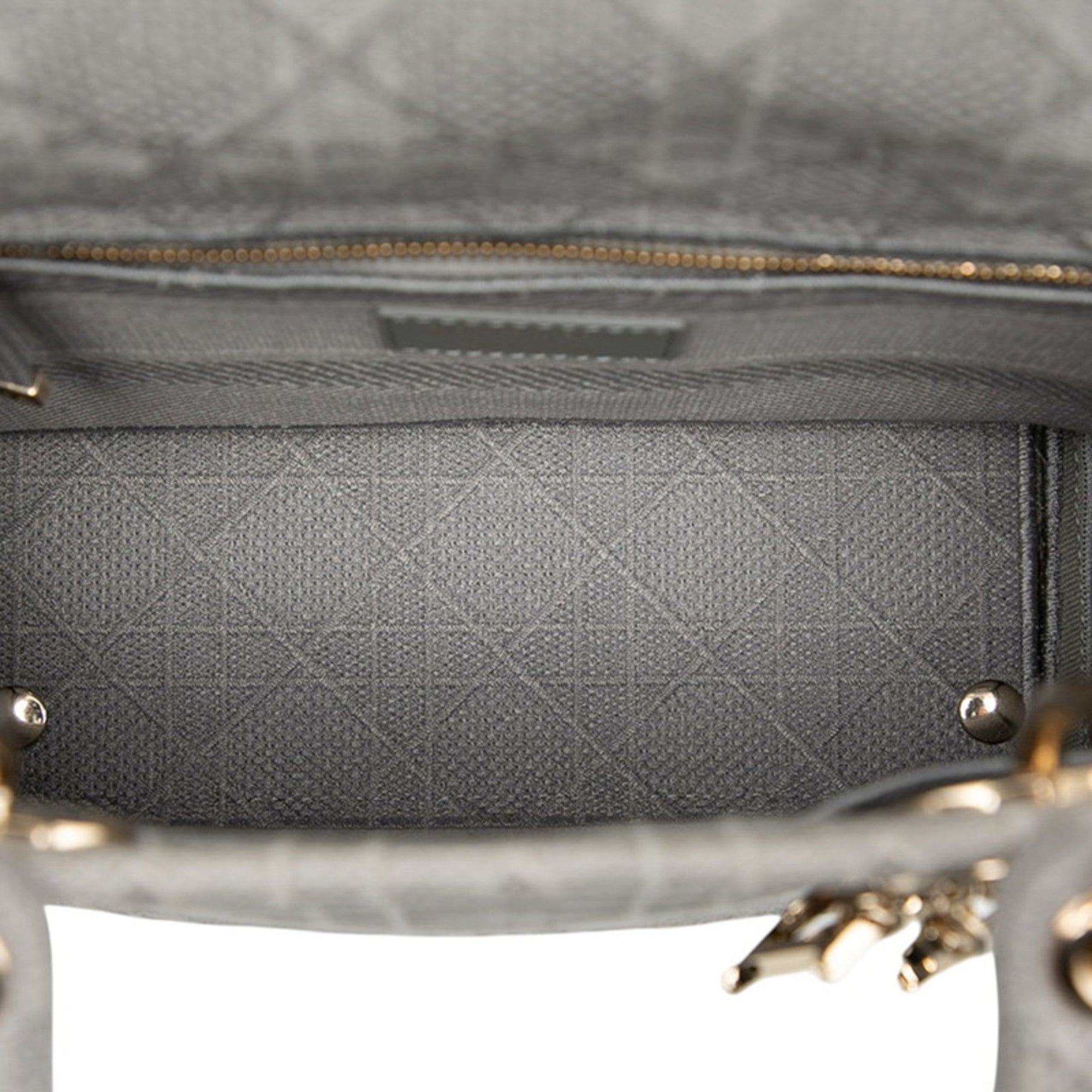 CRD Dior Cannage Lady Medium Handbag/Shoulder Bag, 2-Way, Gray Canvas, Women's