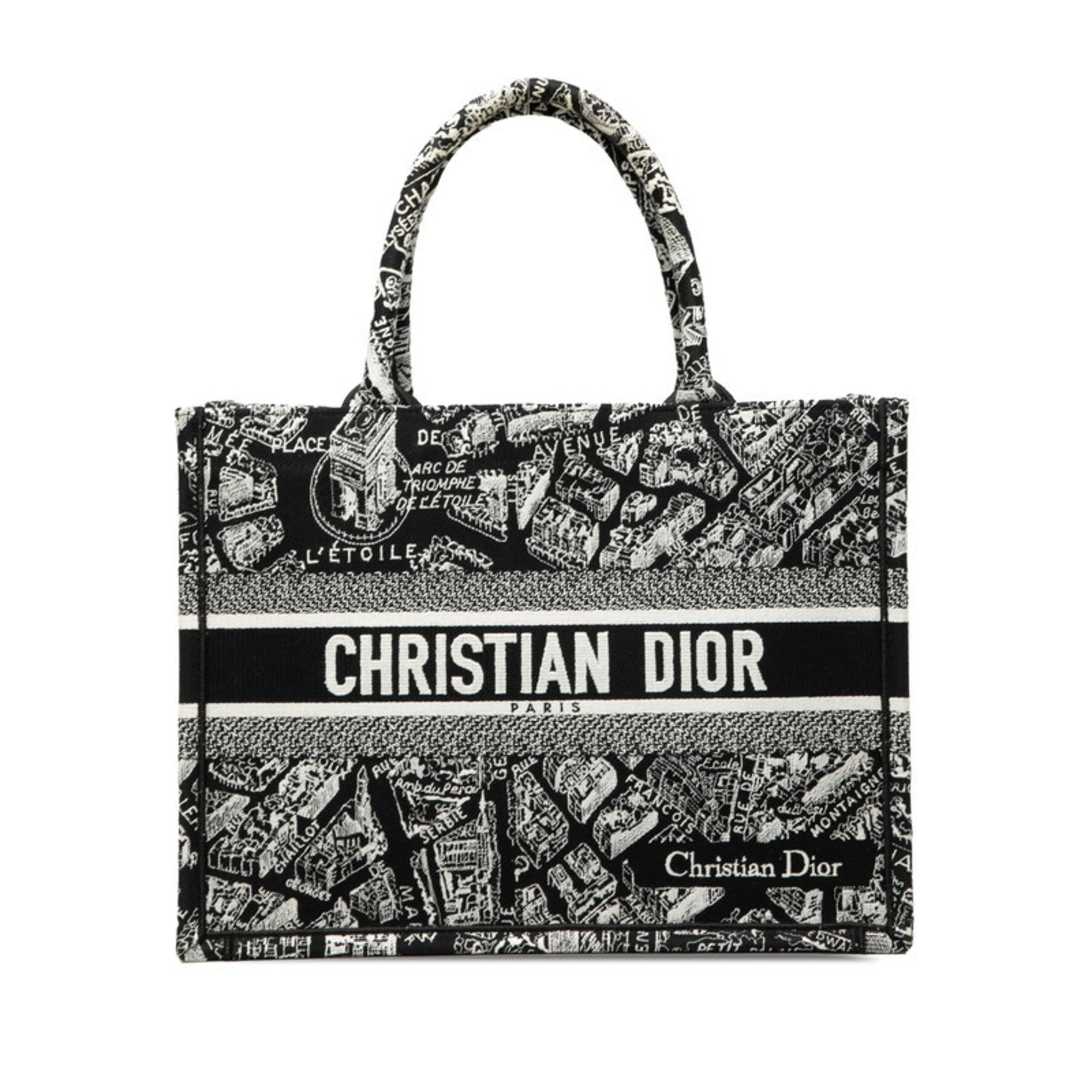 CRD Dior Plan de Paris Book Tote Medium Handbag Bag Black and White Canvas Women's