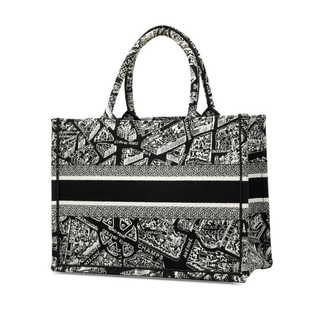 CRD Dior Plan de Paris Book Tote Medium Handbag Bag Black and White Canvas Women's