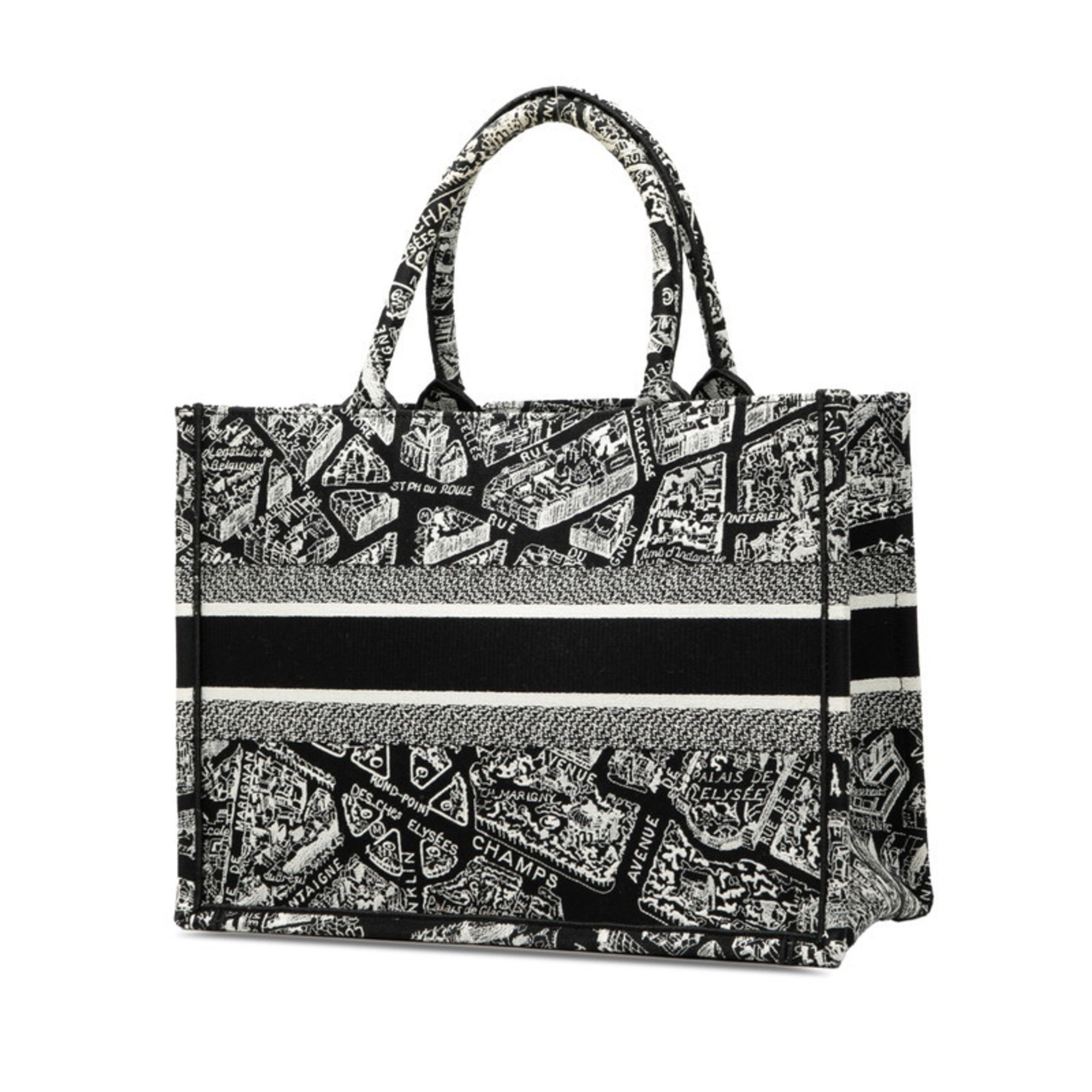 CRD Dior Plan de Paris Book Tote Medium Handbag Bag Black and White Canvas Women's