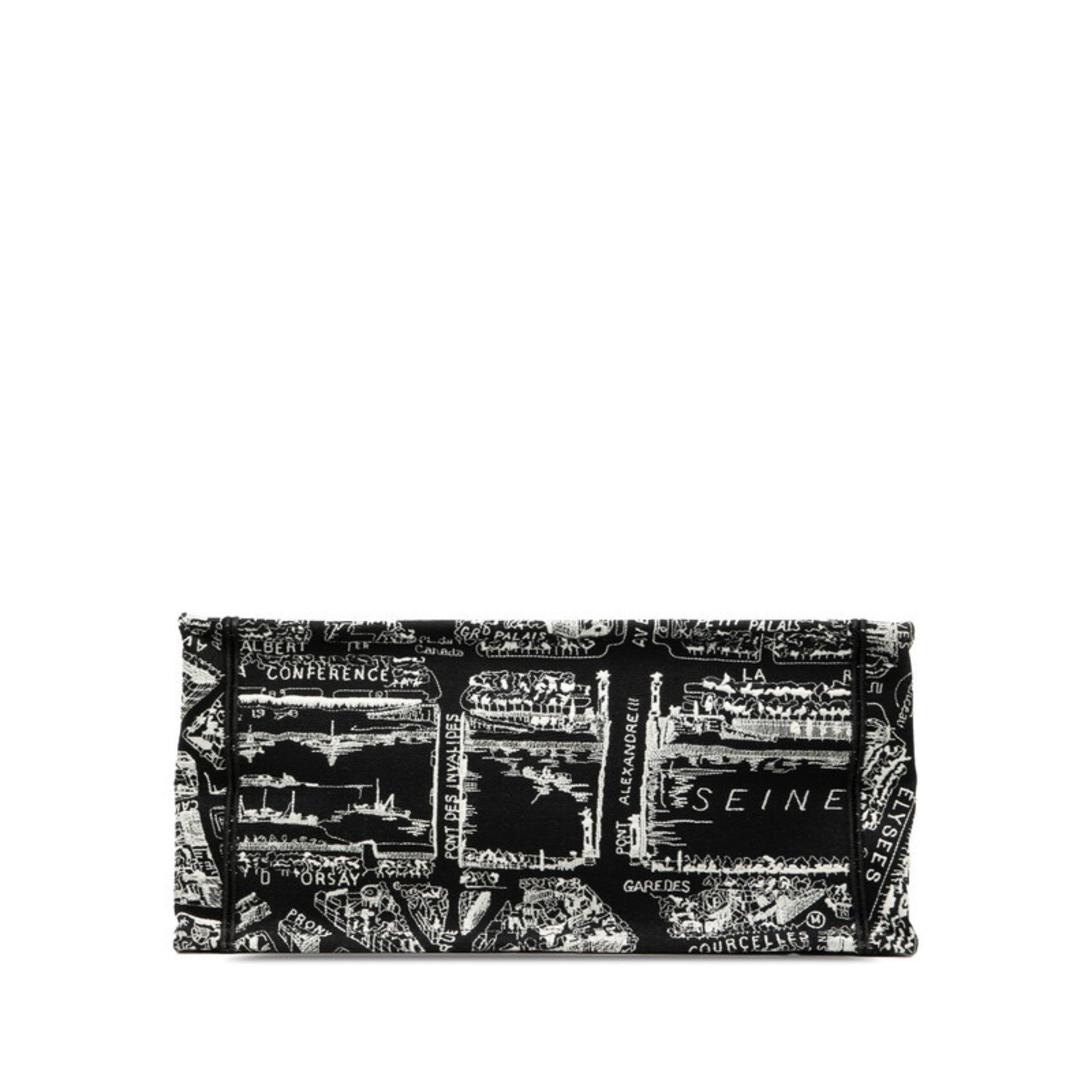 CRD Dior Plan de Paris Book Tote Medium Handbag Bag Black and White Canvas Women's