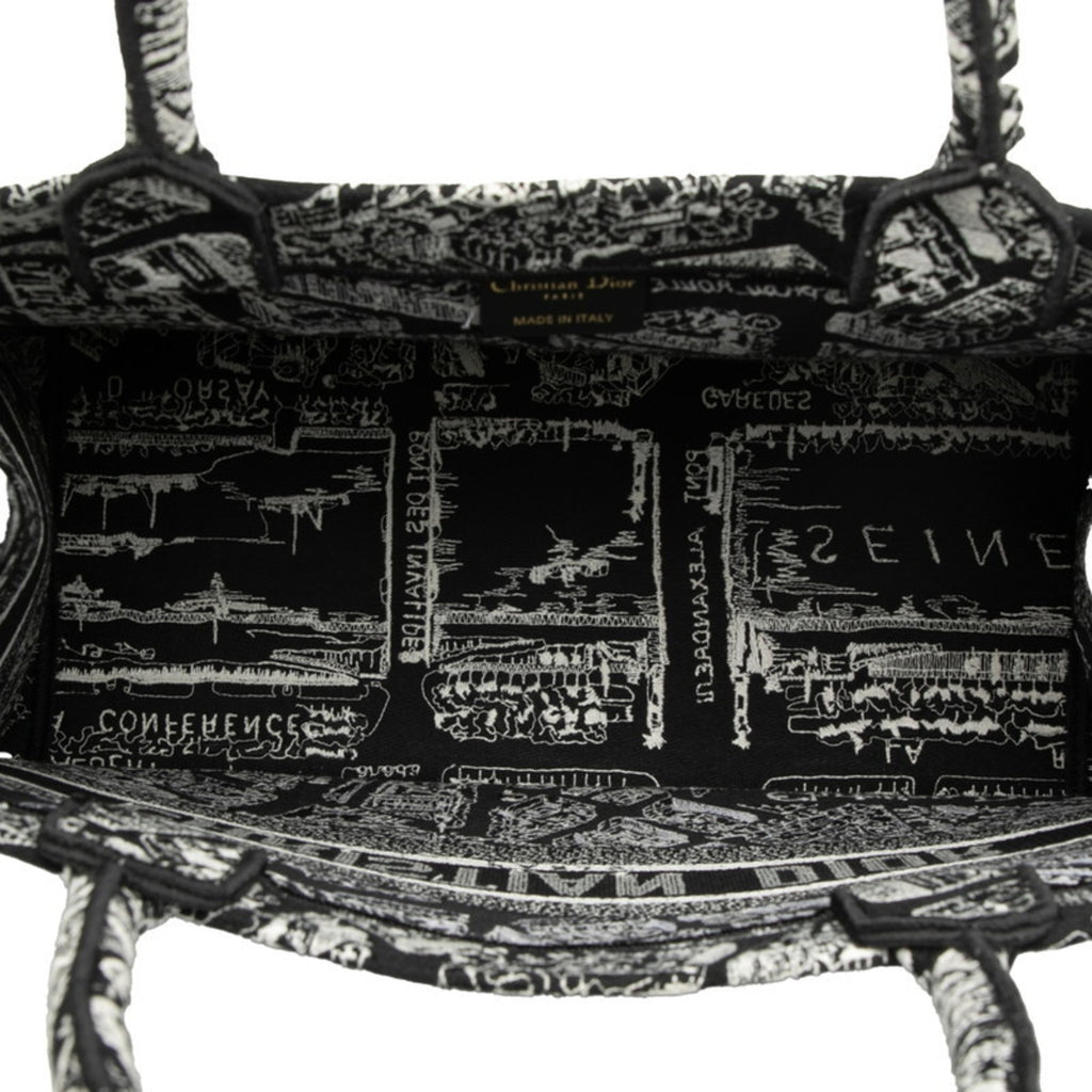 CRD Dior Plan de Paris Book Tote Medium Handbag Bag Black and White Canvas Women's