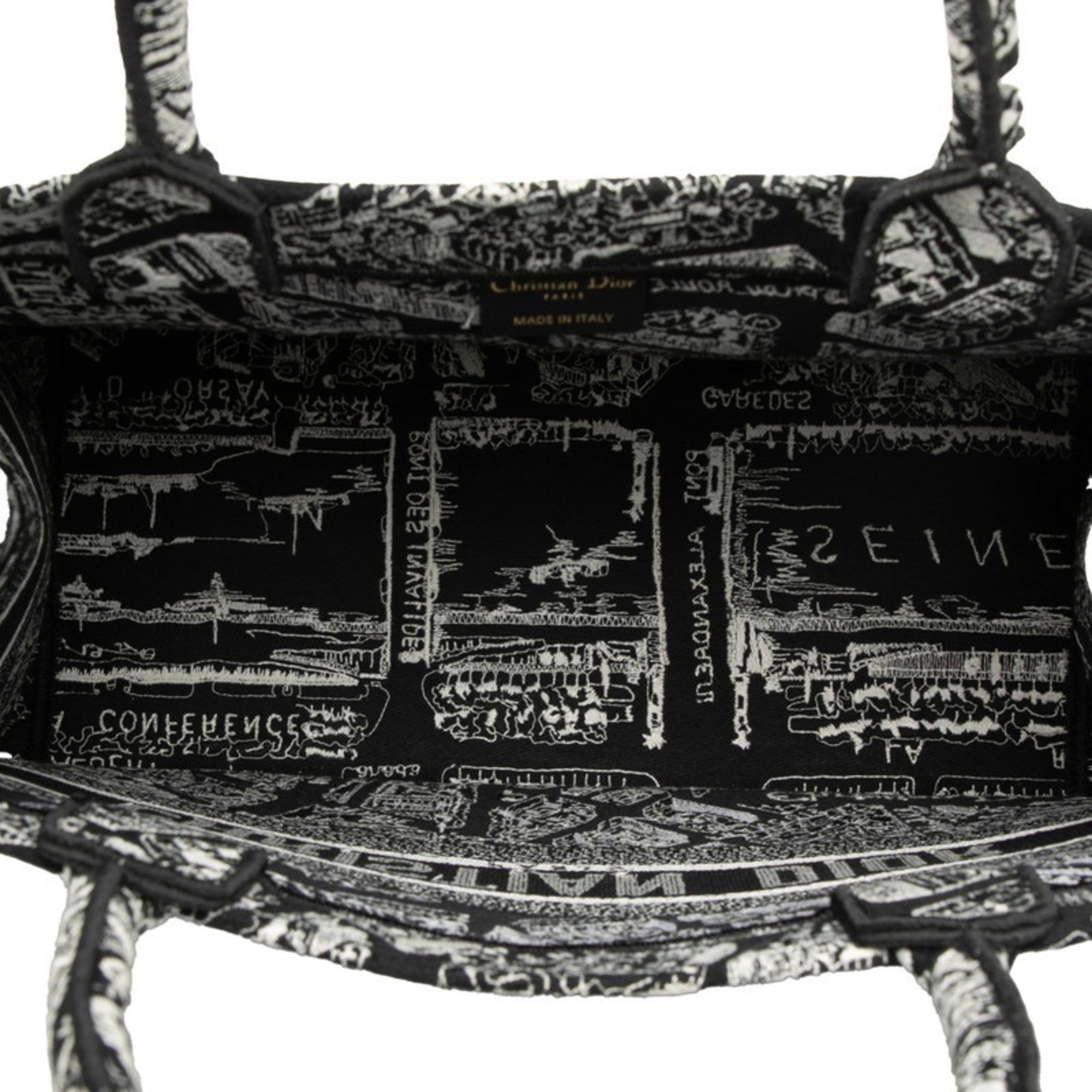 CRD Dior Plan de Paris Book Tote Medium Handbag Bag Black and White Canvas Women's