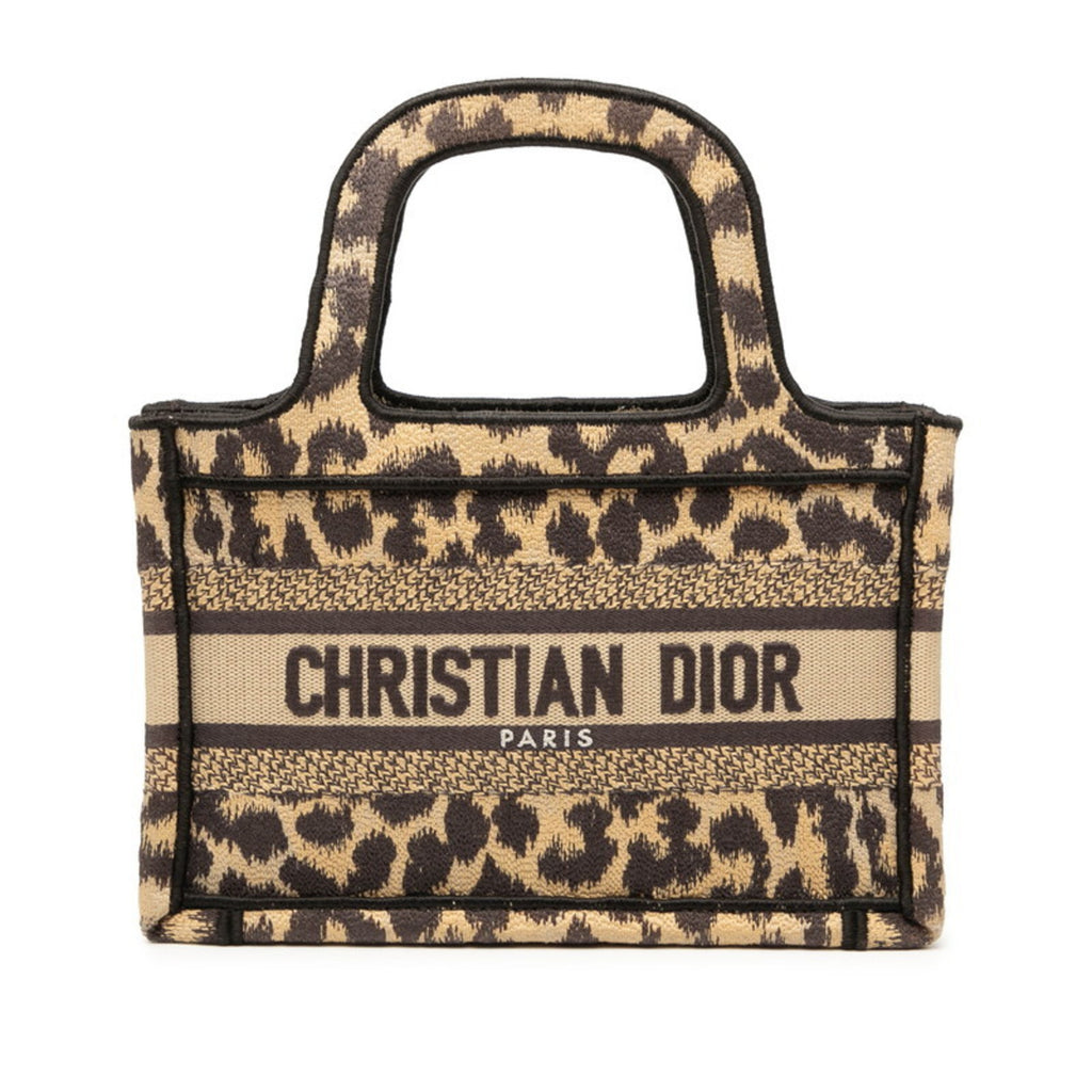 CRD Dior Dior Book Tote Mini Leopard Print Handbag in Beige and Brown Canvas for Women